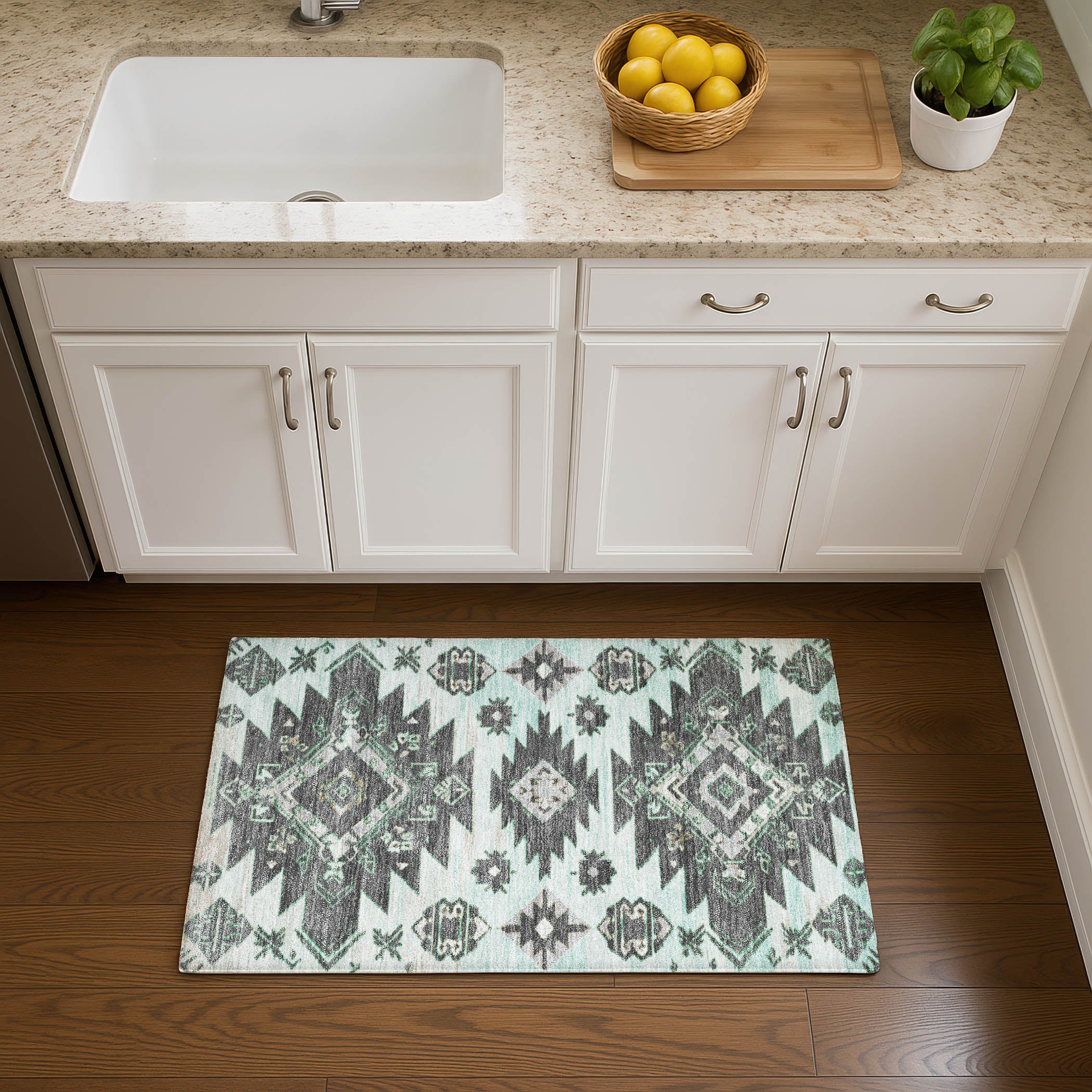 Florence Machine Washable Transitional Mint Green Rug 1'8" x 2'6" #shape_Rectangle