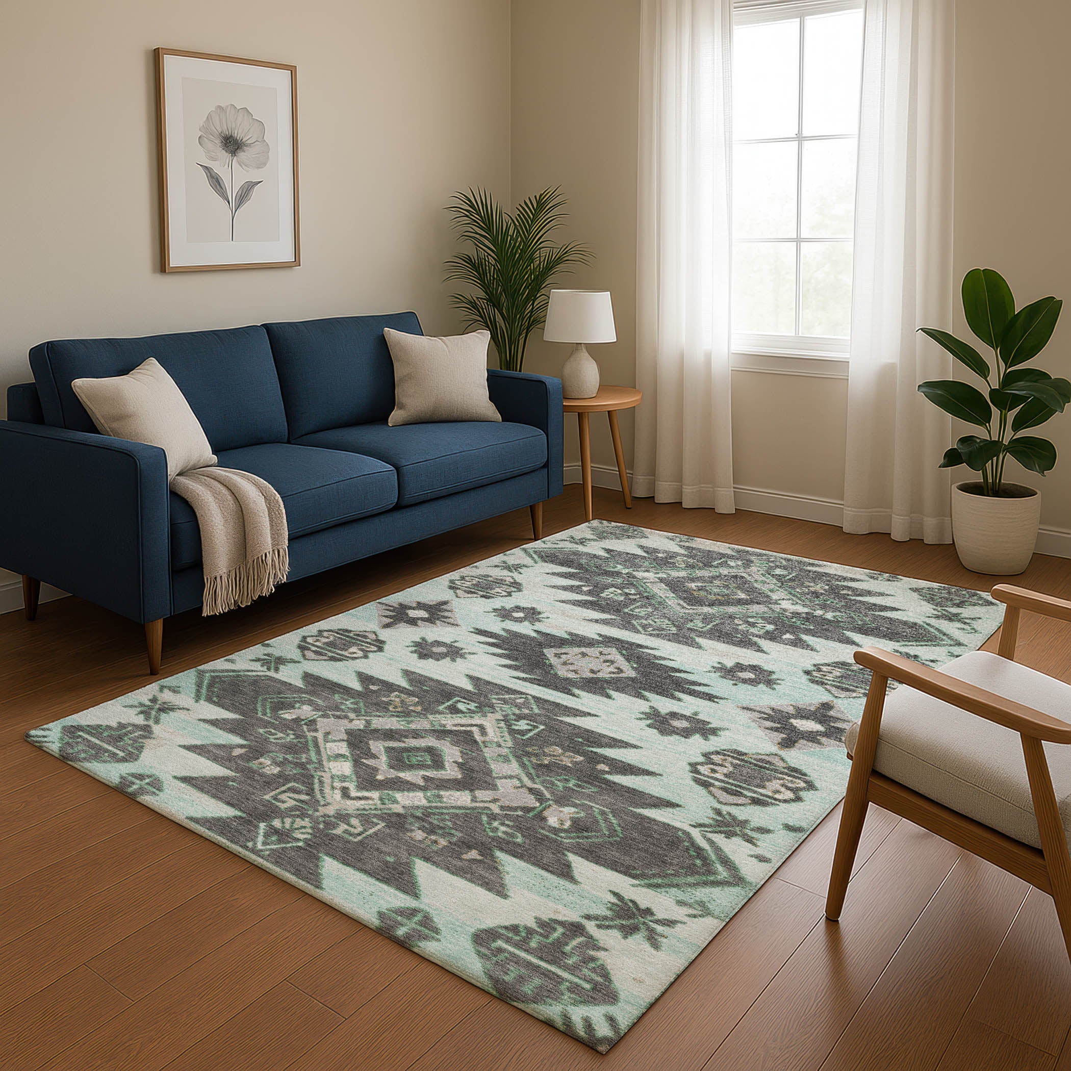 Florence Machine Washable Transitional Mint Green Rug 2'6" x 3'10" #shape_Rectangle