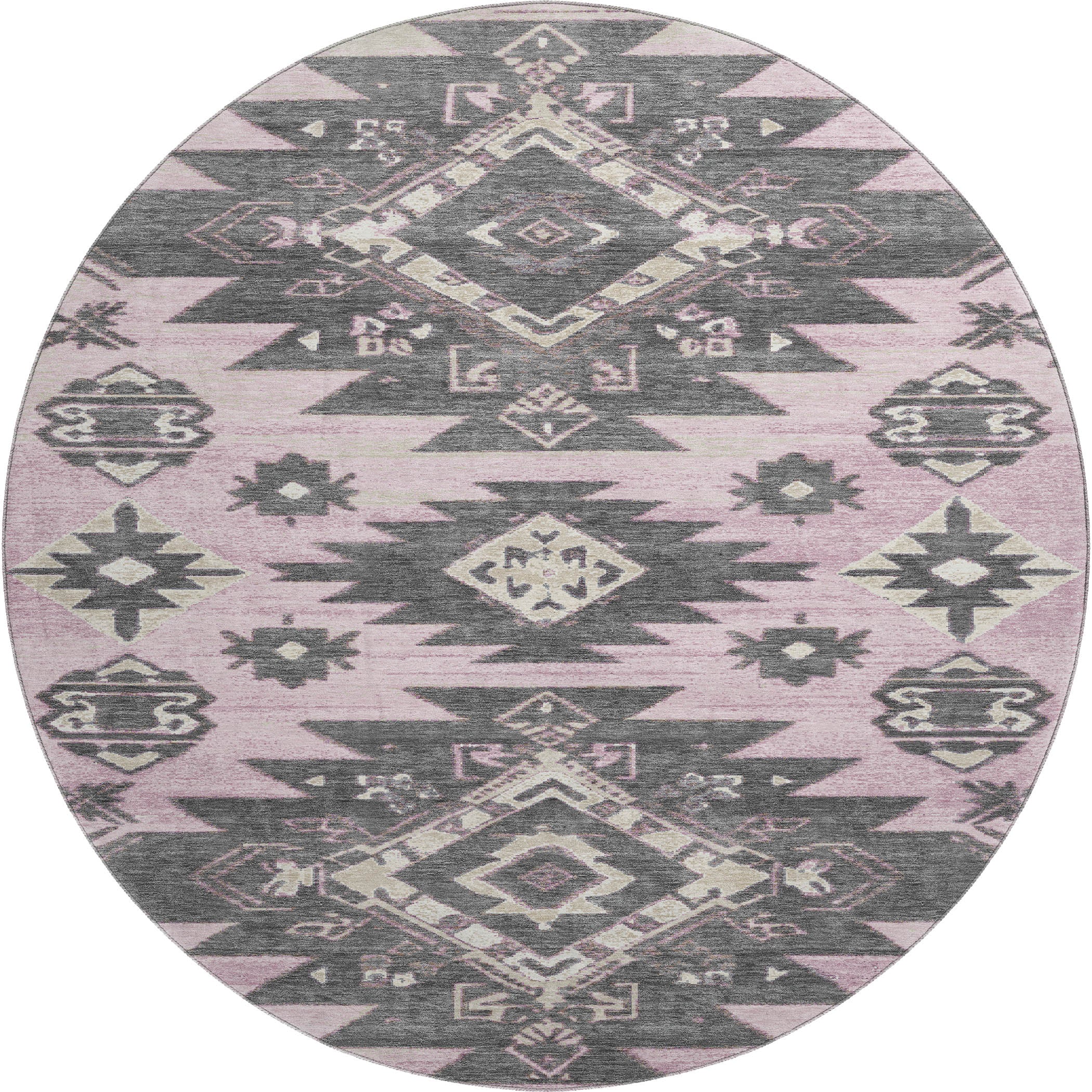 Florence Machine Washable Transitional Pink Rug 8' x 8' #shape_Round