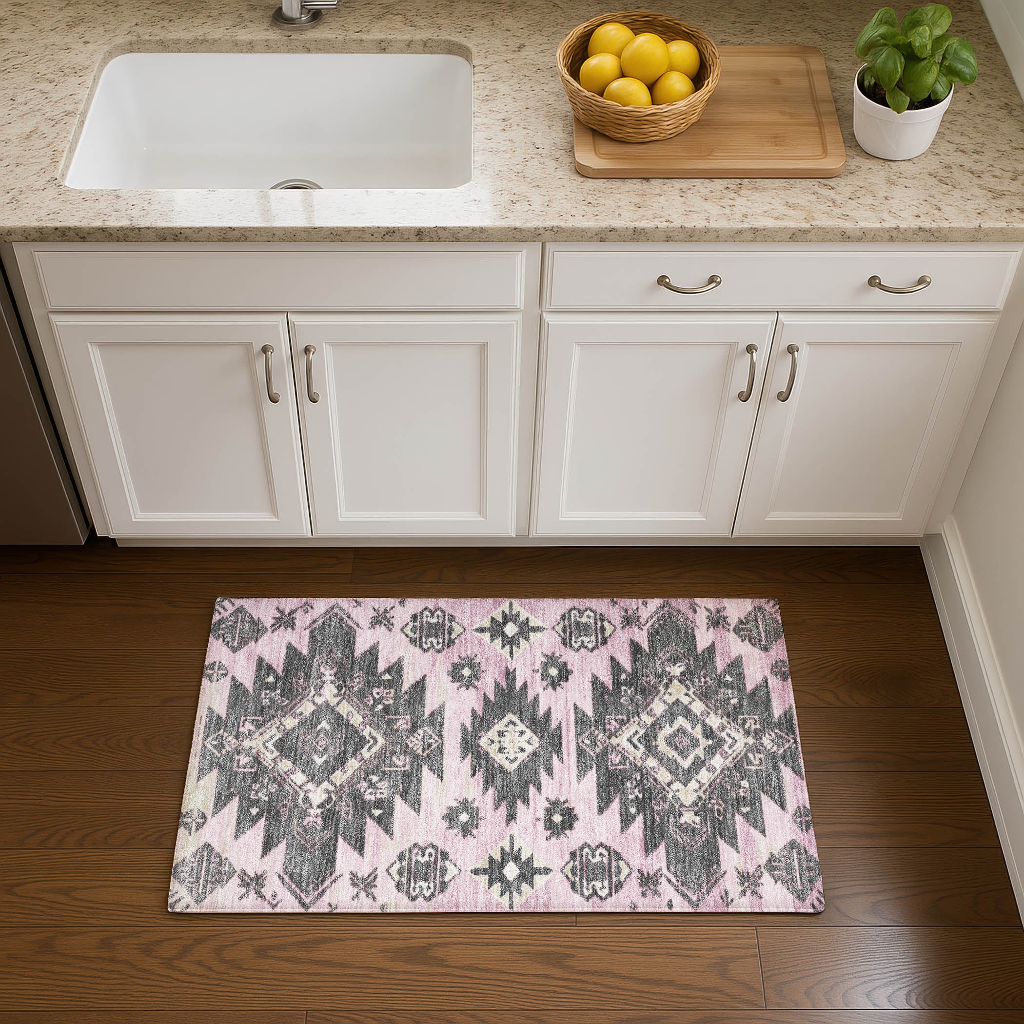 Florence Machine Washable Transitional Pink Rug 1'8" x 2'6" #shape_Rectangle