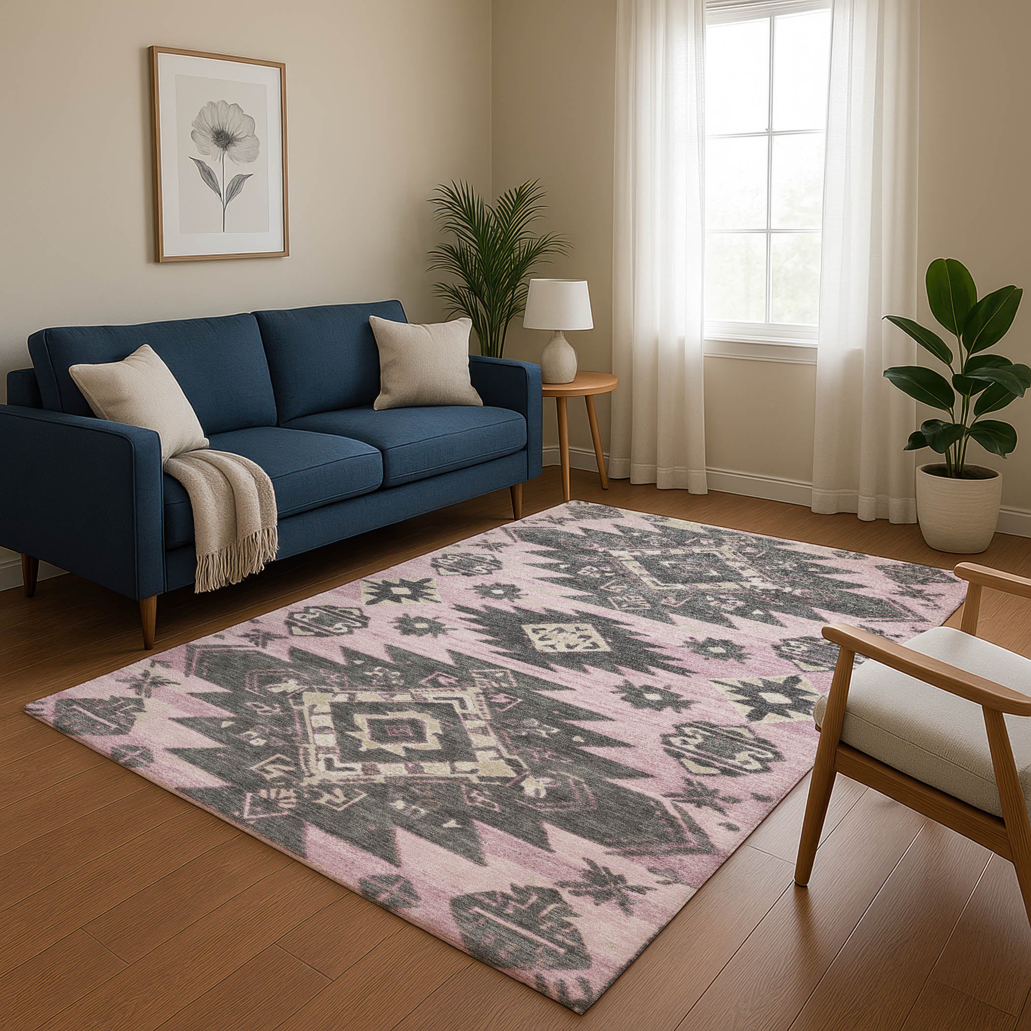 Florence Machine Washable Transitional Pink Rug 2'6" x 3'10" #shape_Rectangle
