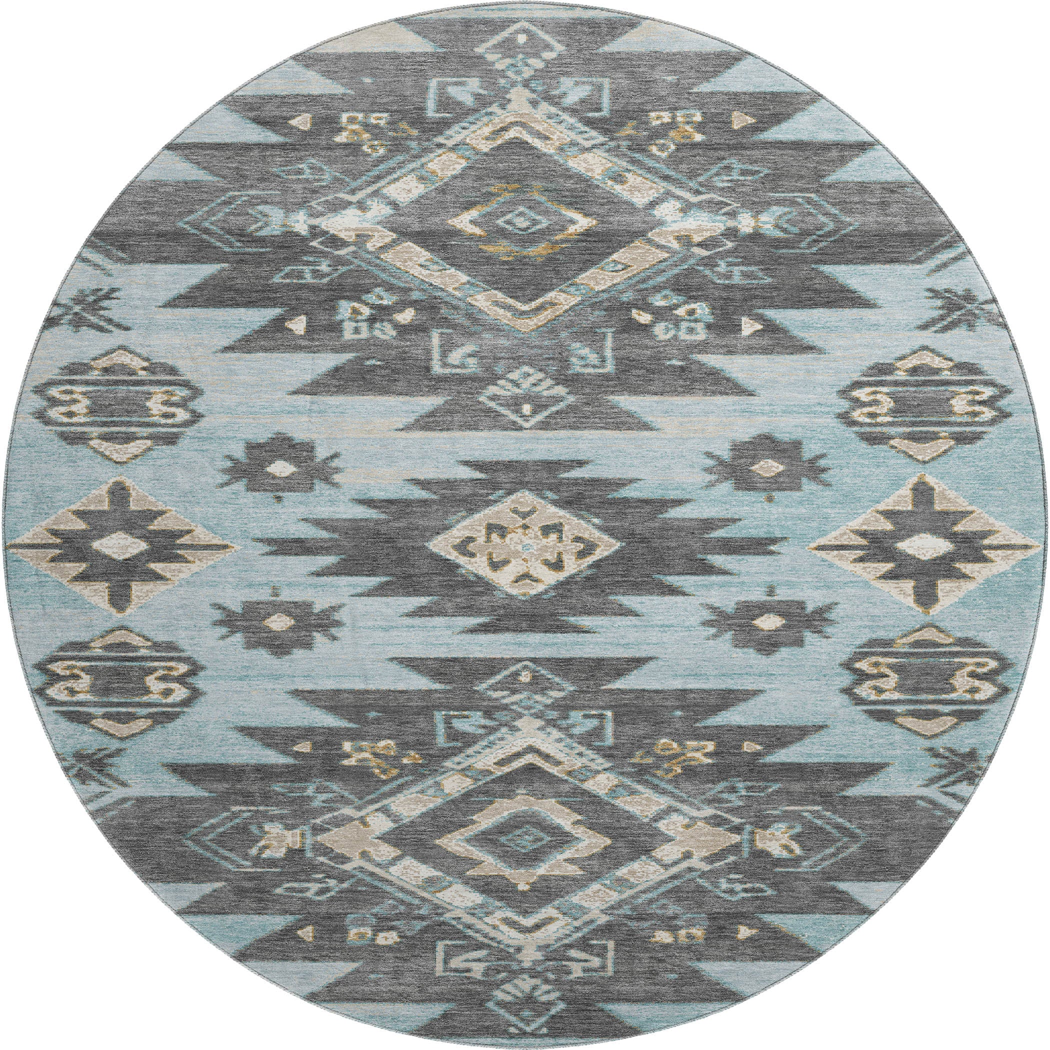 Florence Machine Washable Transitional Teal Rug 8' x 8' #shape_Round