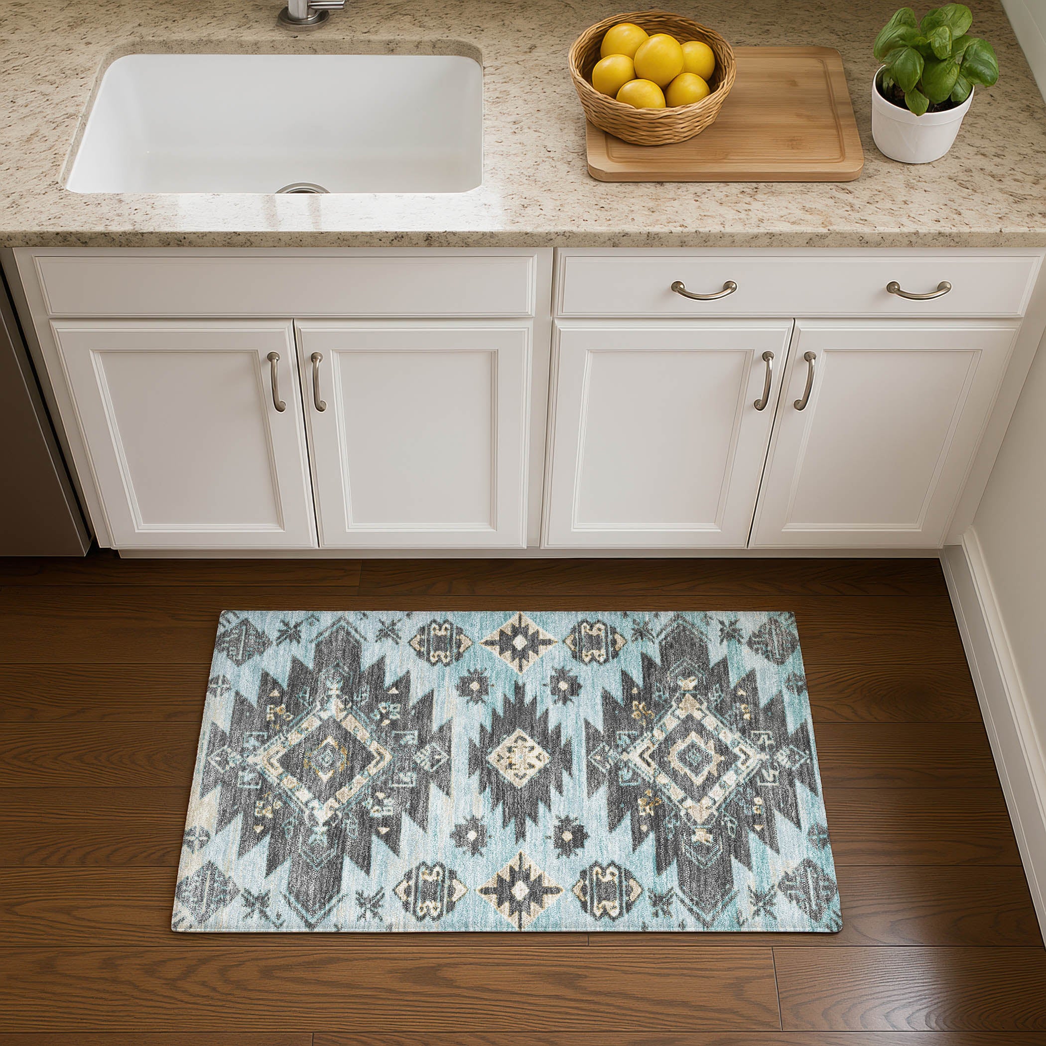 Florence Machine Washable Transitional Teal Rug 1'8" x 2'6" #shape_Rectangle