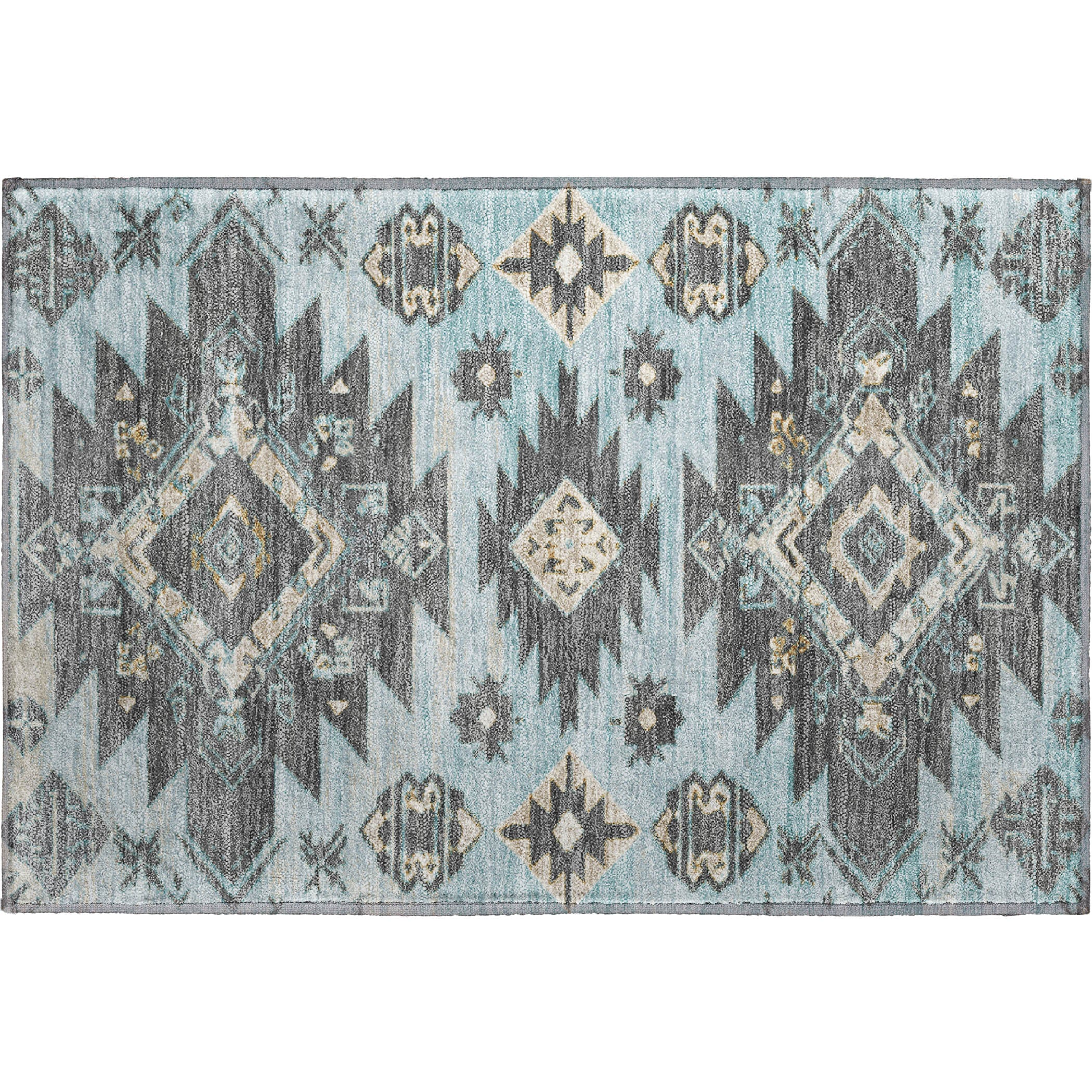 Florence Machine Washable Transitional Teal Rug 1'8" x 2'6" #shape_Rectangle
