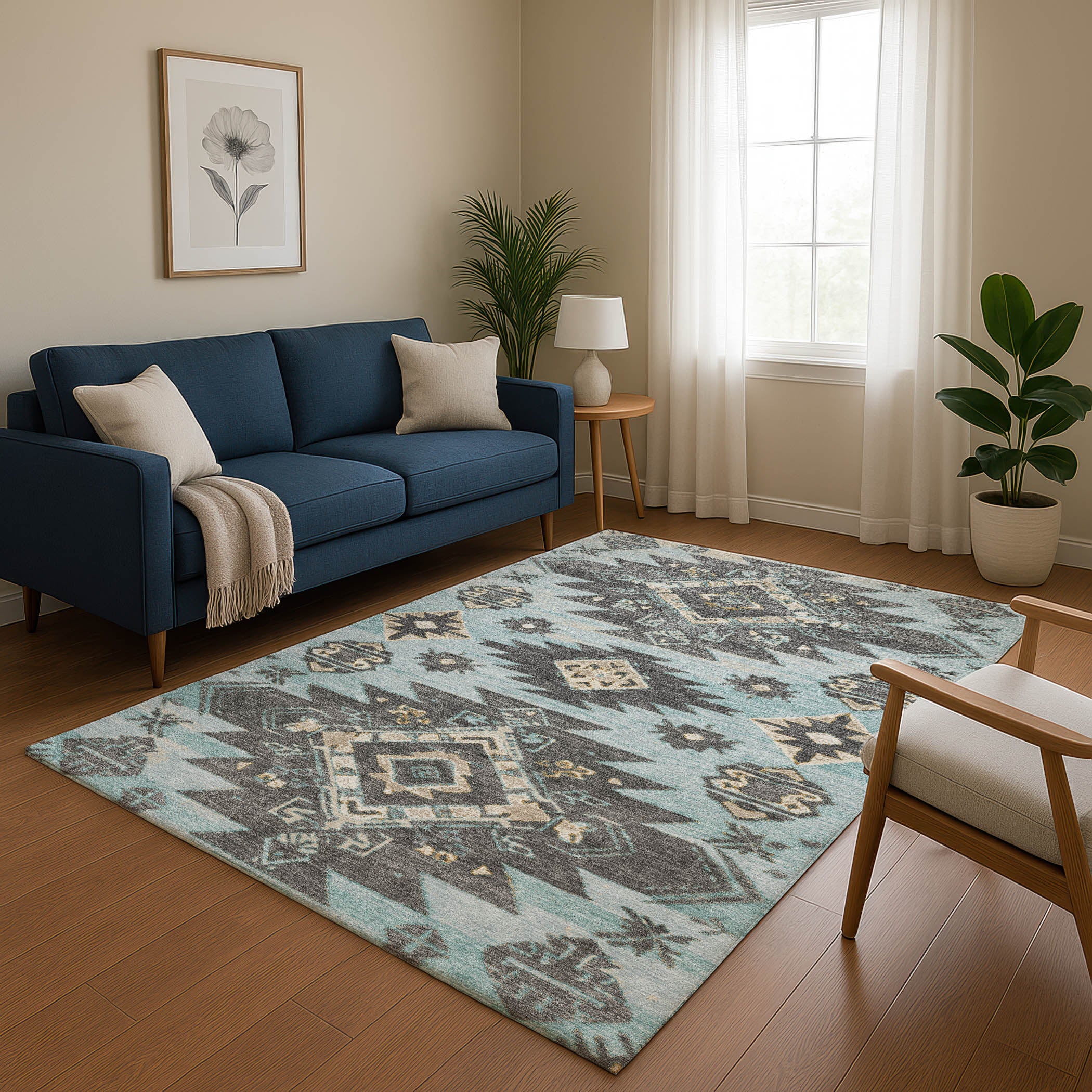 Florence Machine Washable Transitional Teal Rug 2'6" x 3'10" #shape_Rectangle