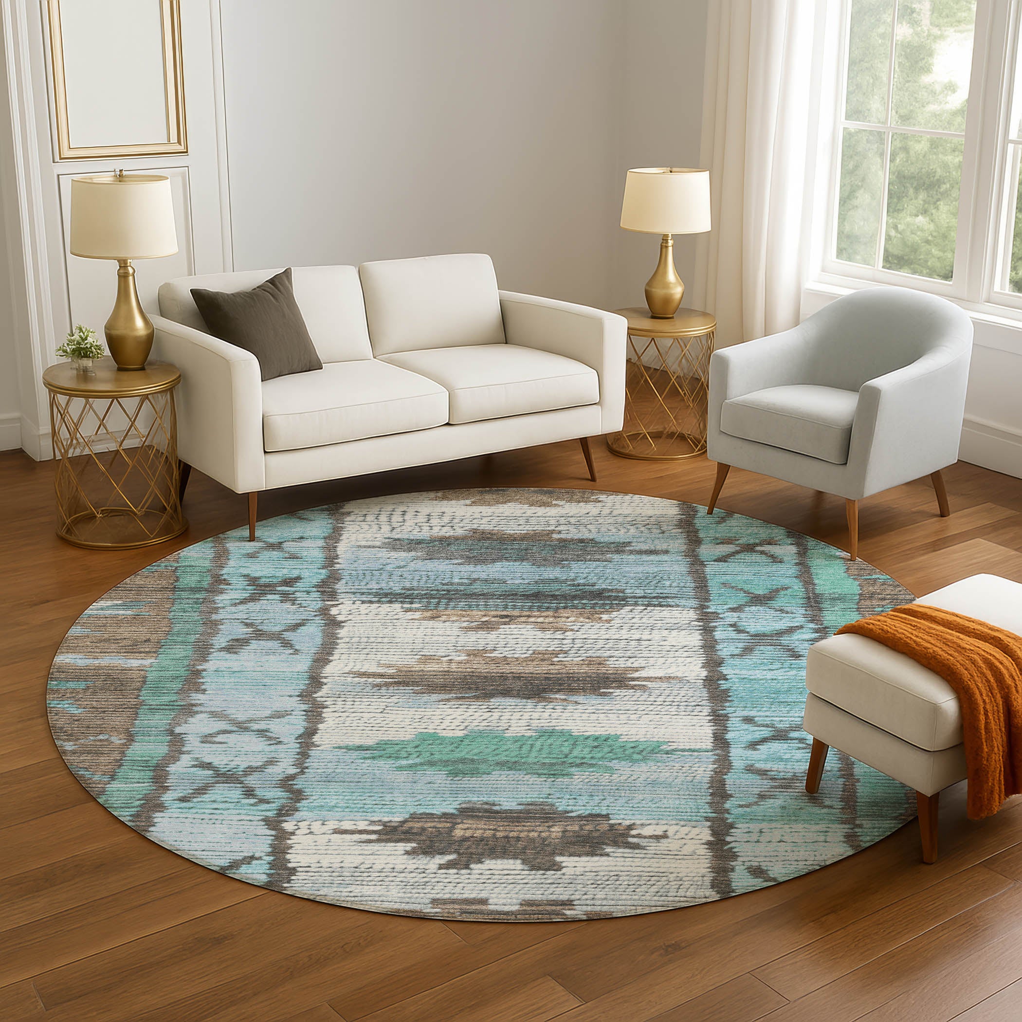 Lucerne Machine Washable Transitional Brown Rug 8' x 8' #shape_Round