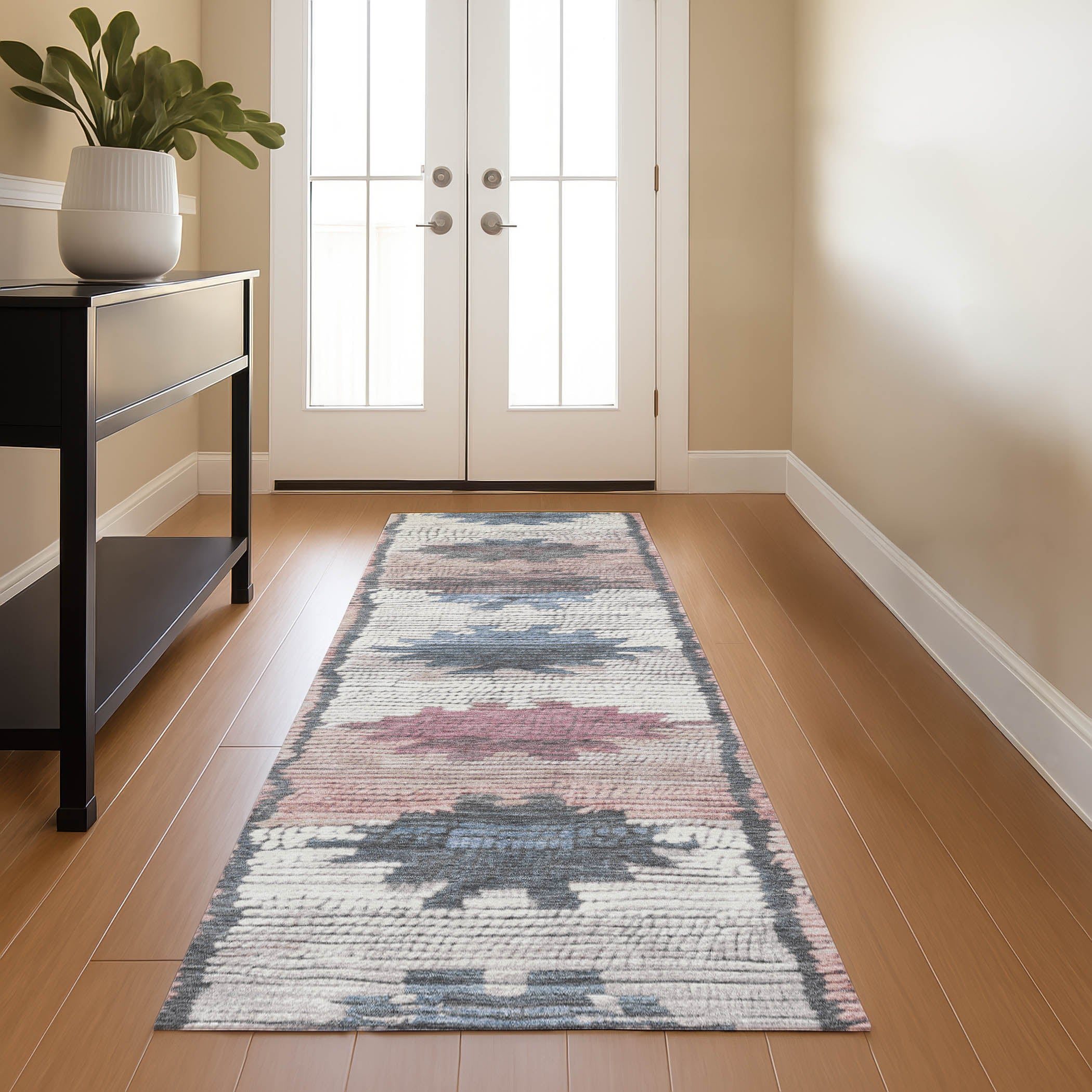 Lucerne Machine Washable Transitional Denim Blue Rug 2'3" x 7'6" #shape_Runner