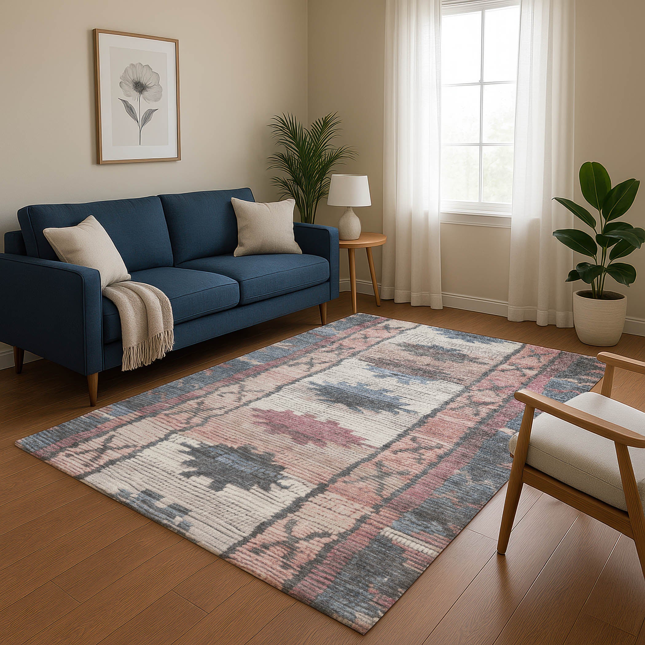 Lucerne Machine Washable Transitional Denim Blue Rug 2'6" x 3'10" #shape_Rectangle