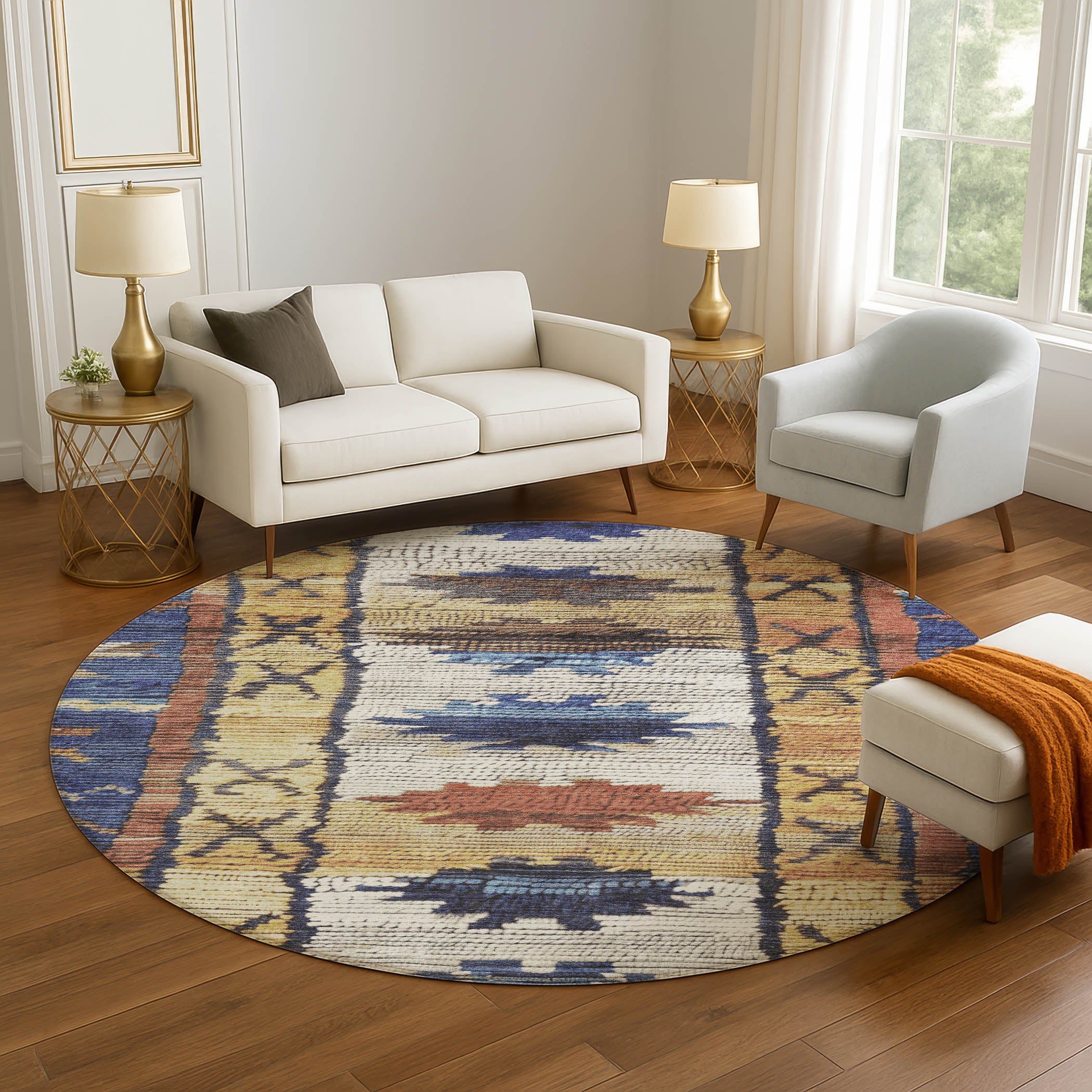 Lucerne Machine Washable Transitional Gold Rug 8' x 8' #shape_Round