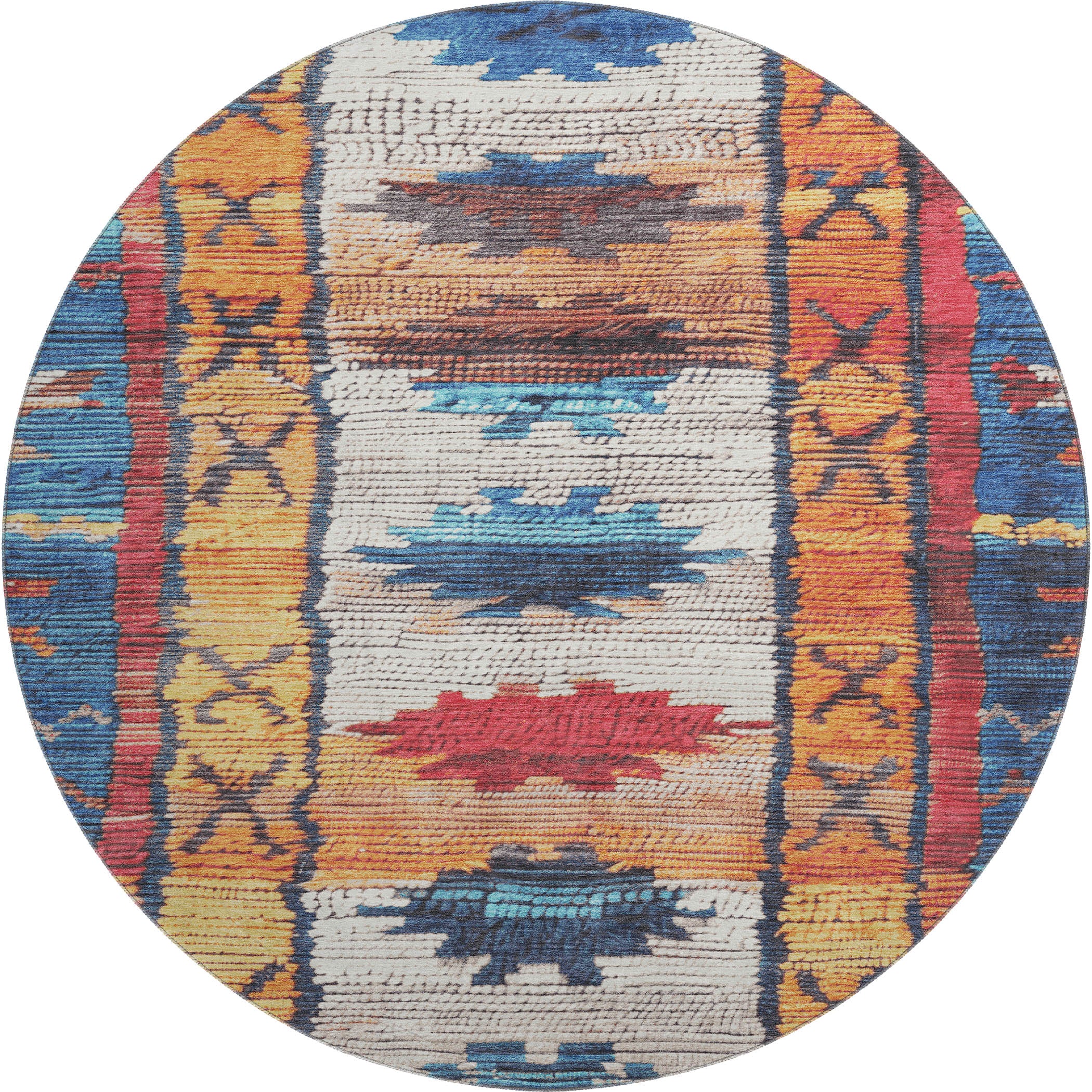 Lucerne Machine Washable Transitional Navy Blue Rug 8' x 8' #shape_Round