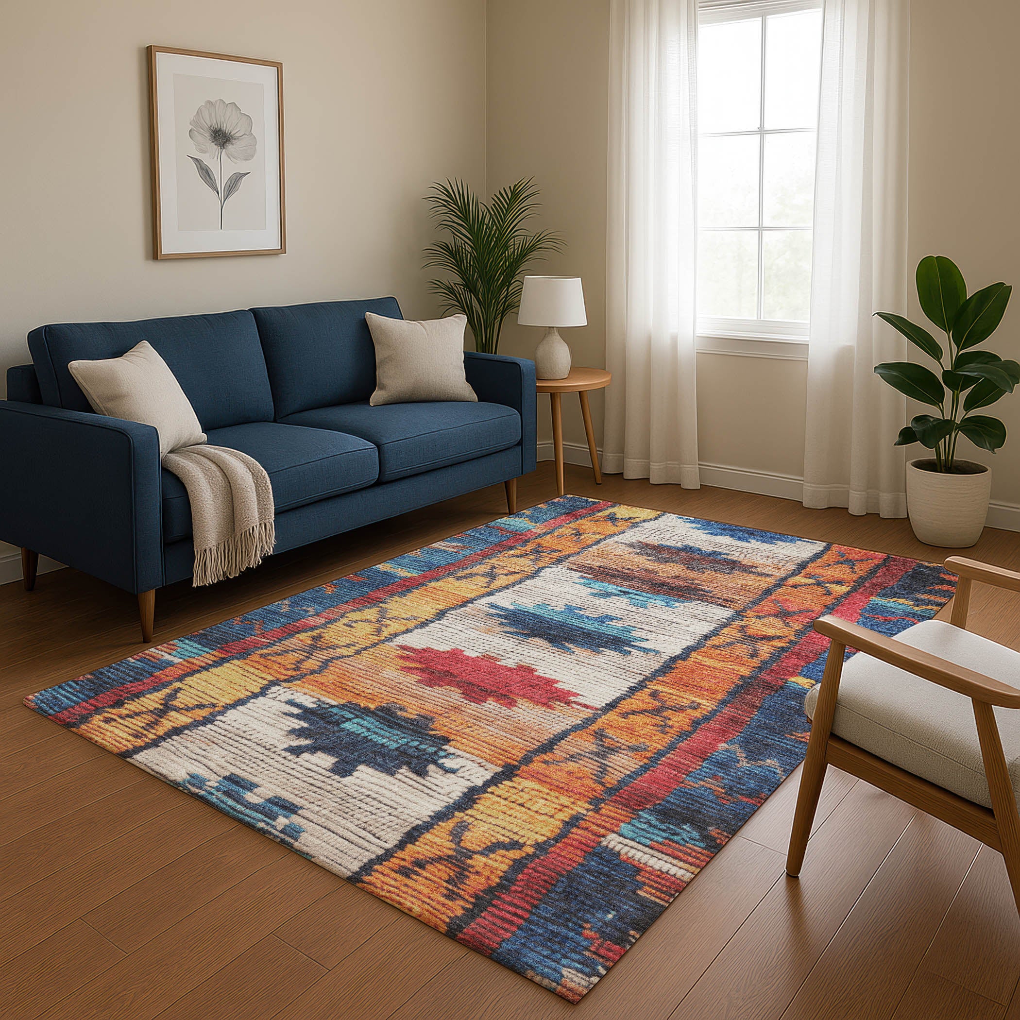 Lucerne Machine Washable Transitional Navy Blue Rug 2'6" x 3'10" #shape_Rectangle