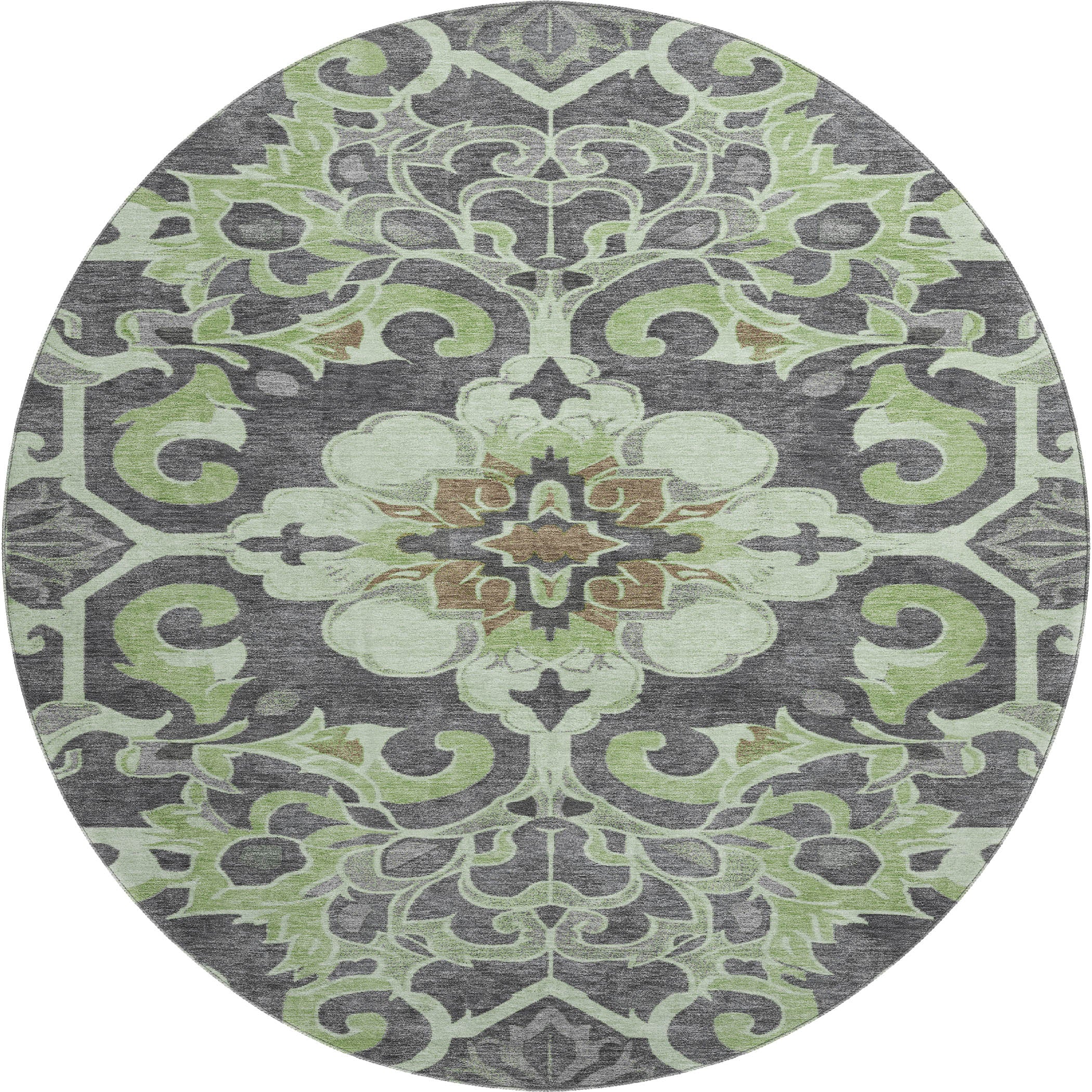 Bruges Machine Washable Traditional Aloe Green Rug 8' x 8' #shape_Round