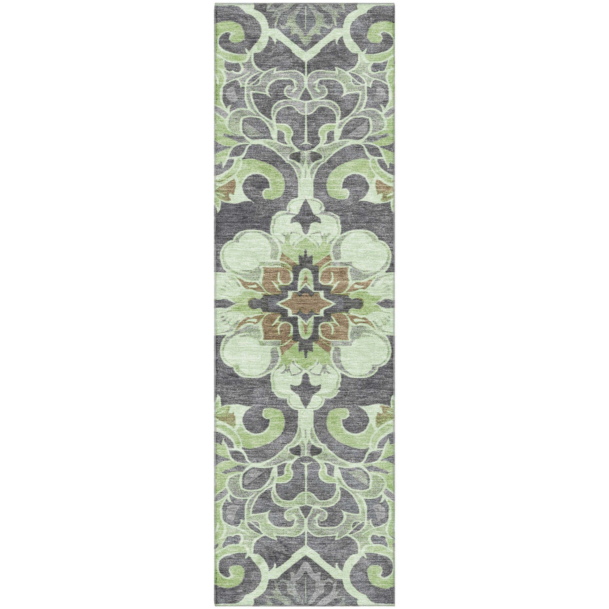 Bruges Machine Washable Traditional Aloe Green Rug 2'3" x 7'6" #shape_Runner