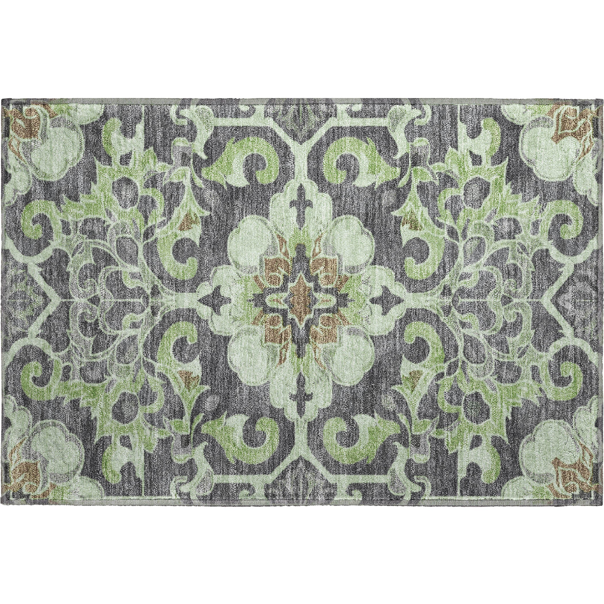 Bruges Machine Washable Traditional Aloe Green Rug 1'8" x 2'6" #shape_Rectangle