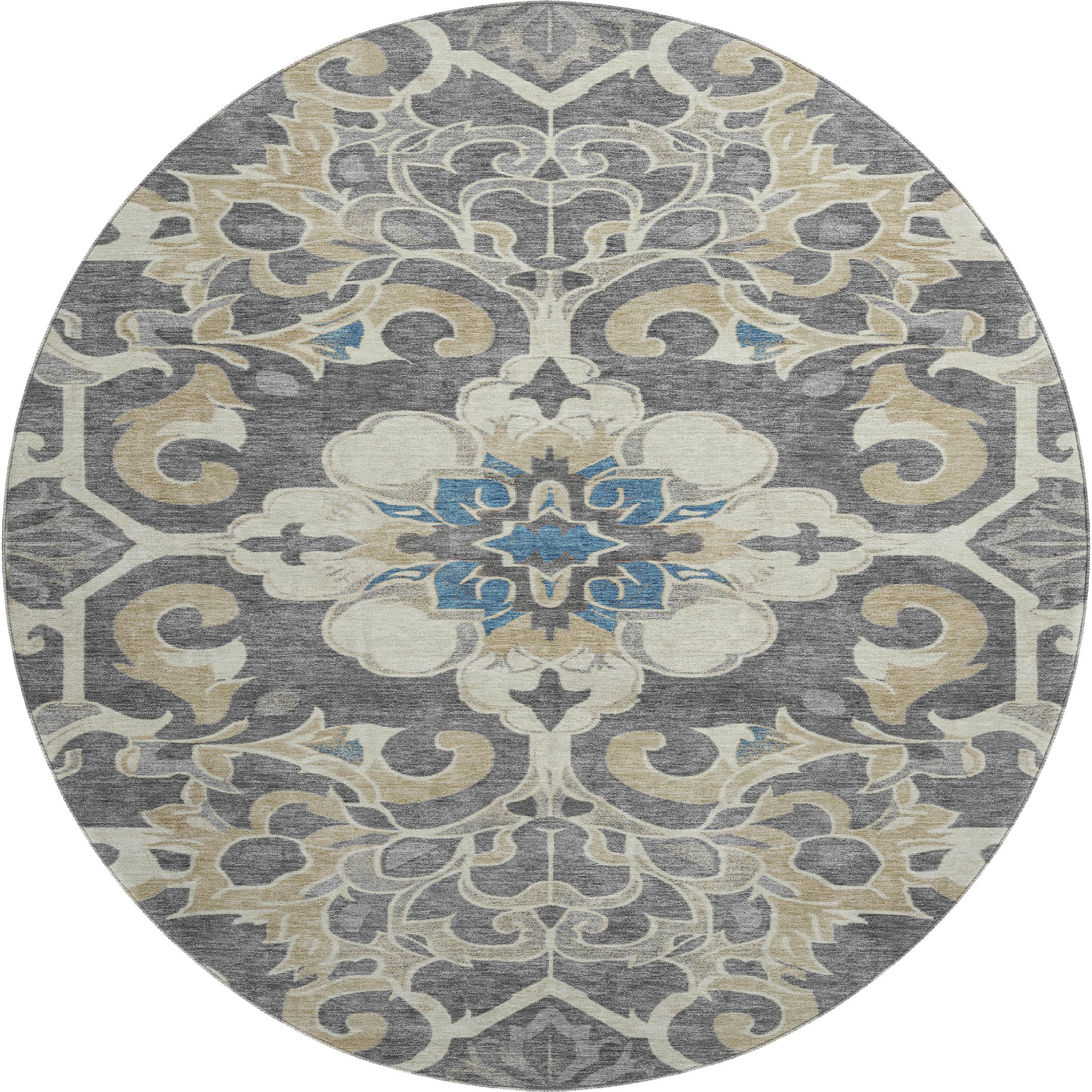 Bruges Machine Washable Traditional Beige Brown Rug 8' x 8' #shape_Round