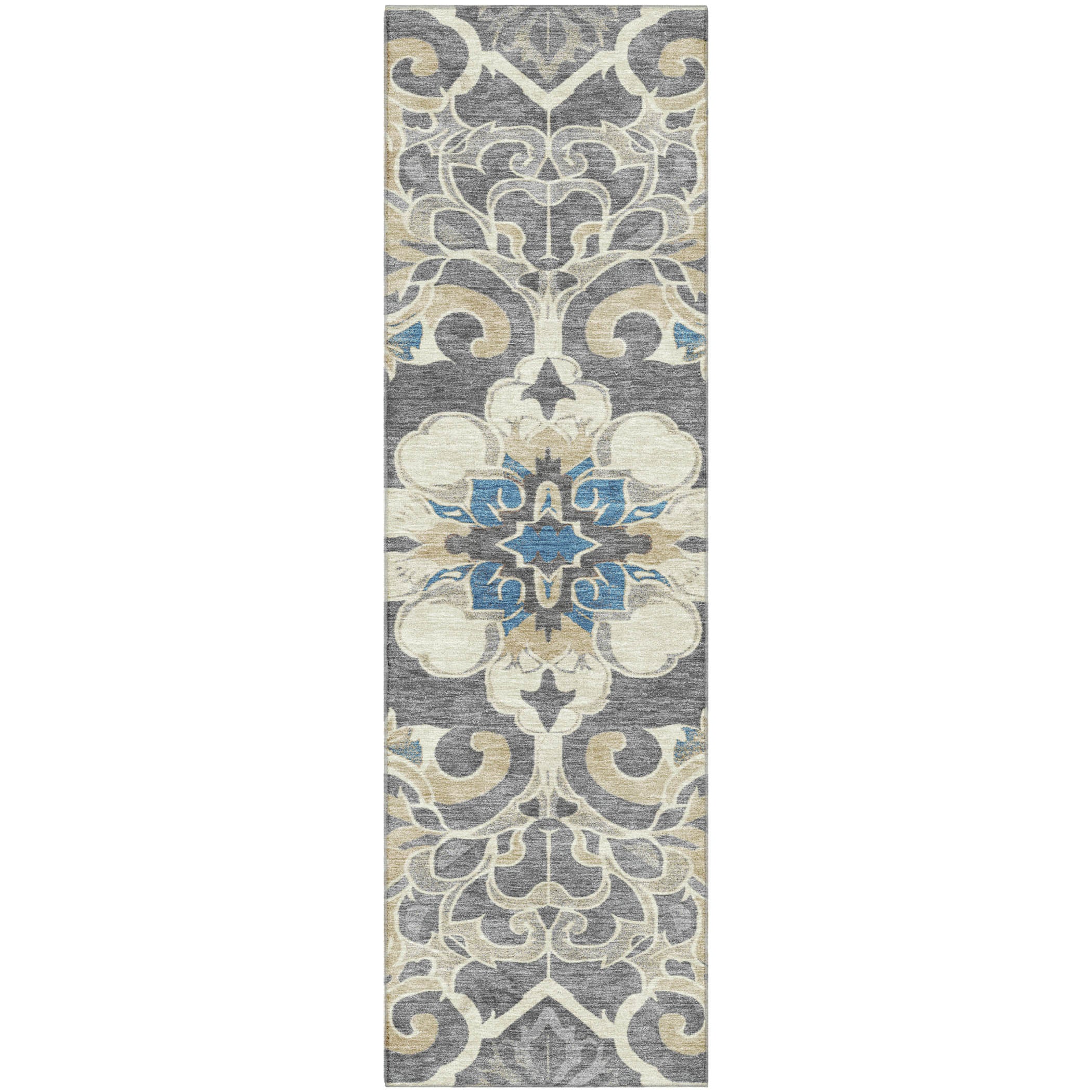Bruges Machine Washable Traditional Beige Brown Rug 2'3" x 7'6" #shape_Runner
