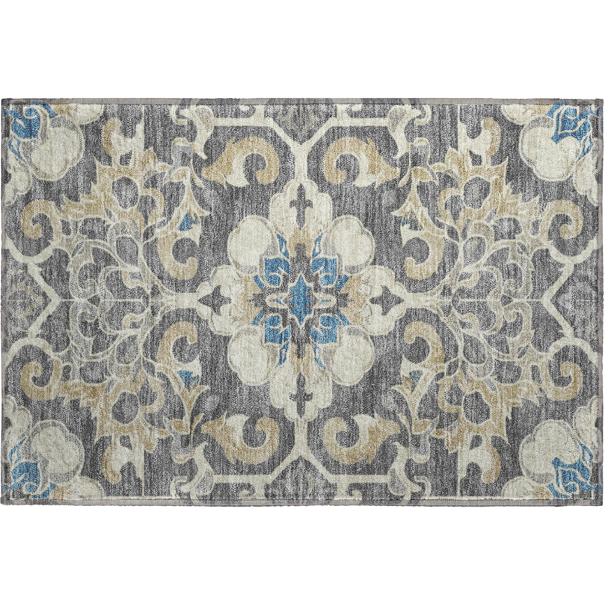 Bruges Machine Washable Traditional Beige Brown Rug 1'8" x 2'6" #shape_Rectangle