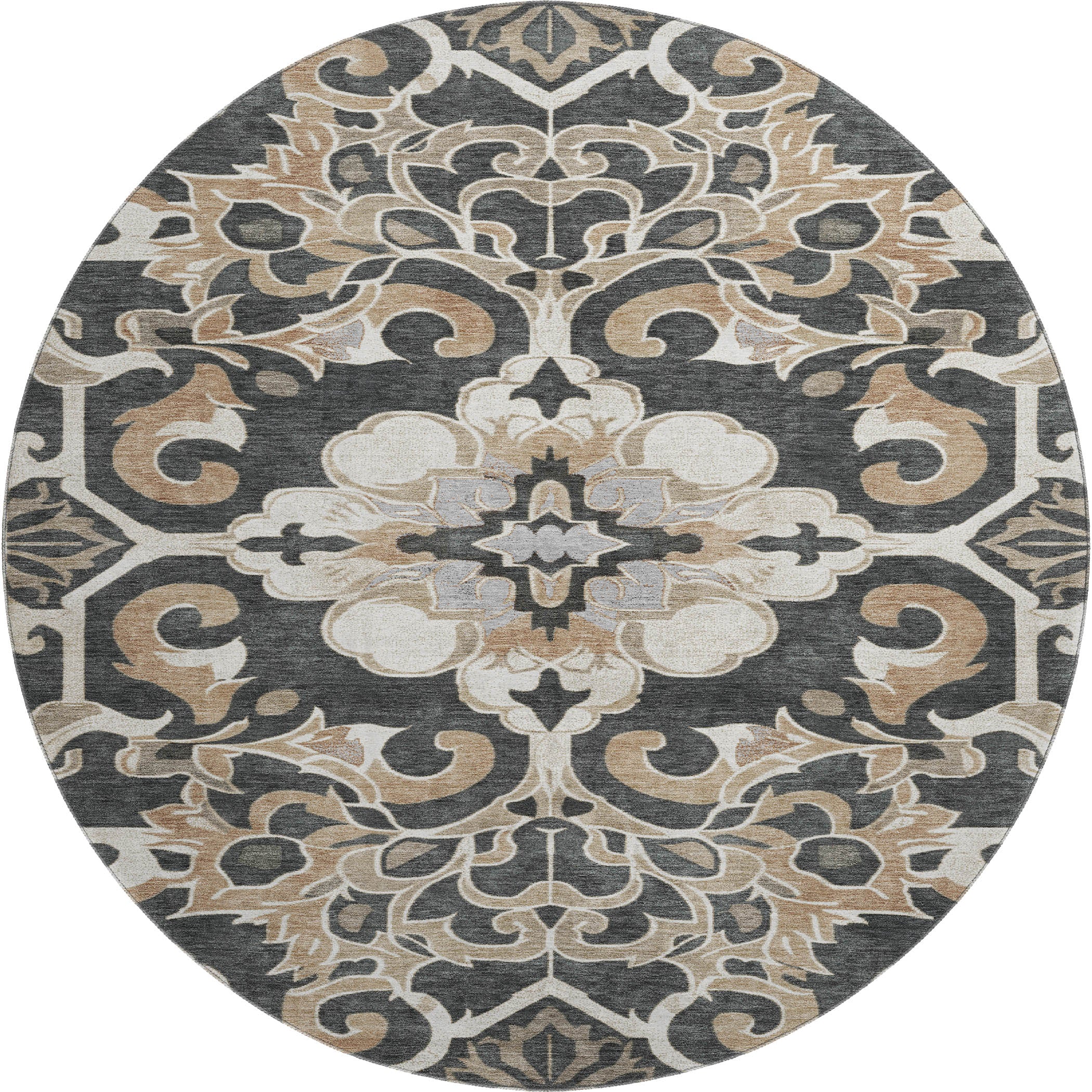 Bruges Machine Washable Traditional Charcoal Gray Rug 8' x 8' #shape_Round