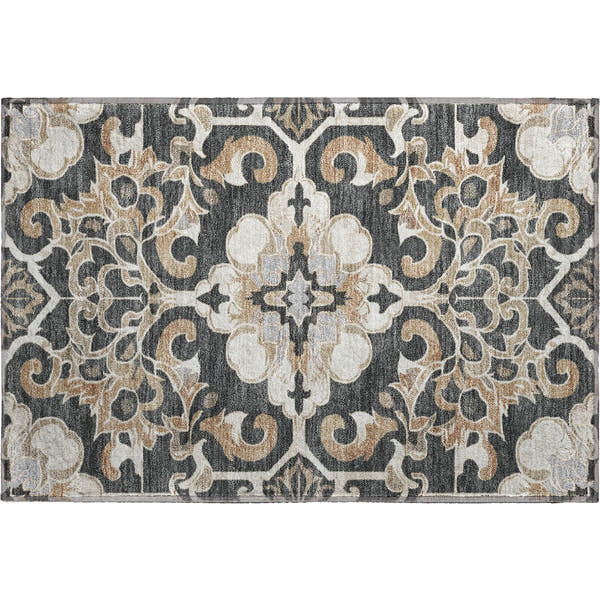Bruges Machine Washable Traditional Charcoal Gray Rug 1'8" x 2'6"