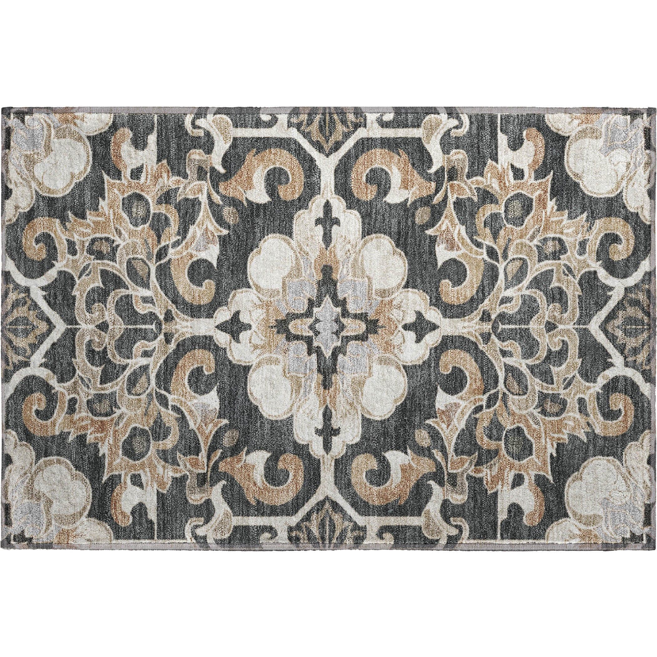 Bruges Machine Washable Traditional Charcoal Gray Rug 1'8" x 2'6" #shape_Rectangle