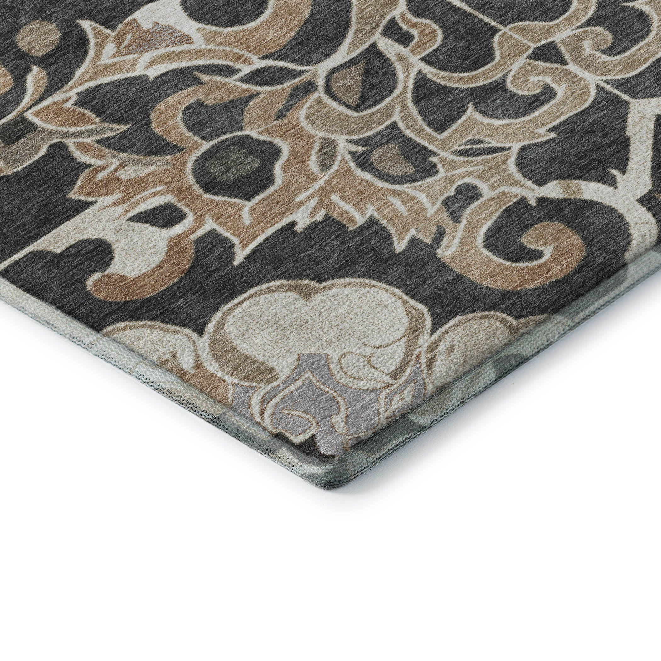 Bruges Machine Washable Traditional Charcoal Gray Rug 1'8" x 2'6" #shape_Rectangle
