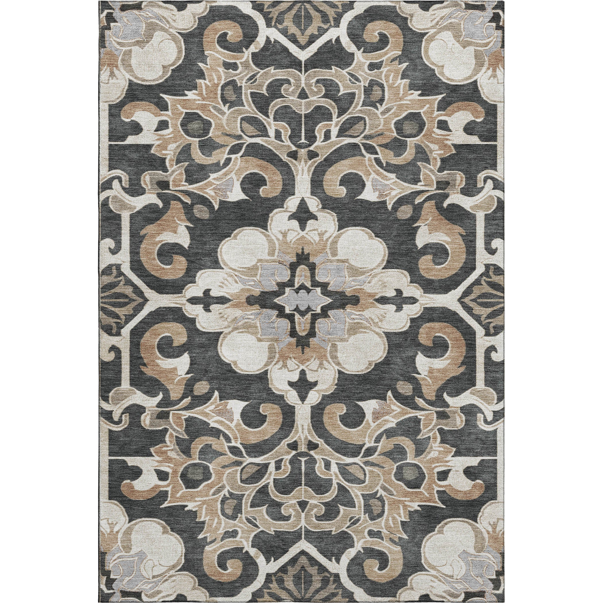 Bruges Machine Washable Traditional Charcoal Gray Rug 2'6" x 3'10" #shape_Rectangle