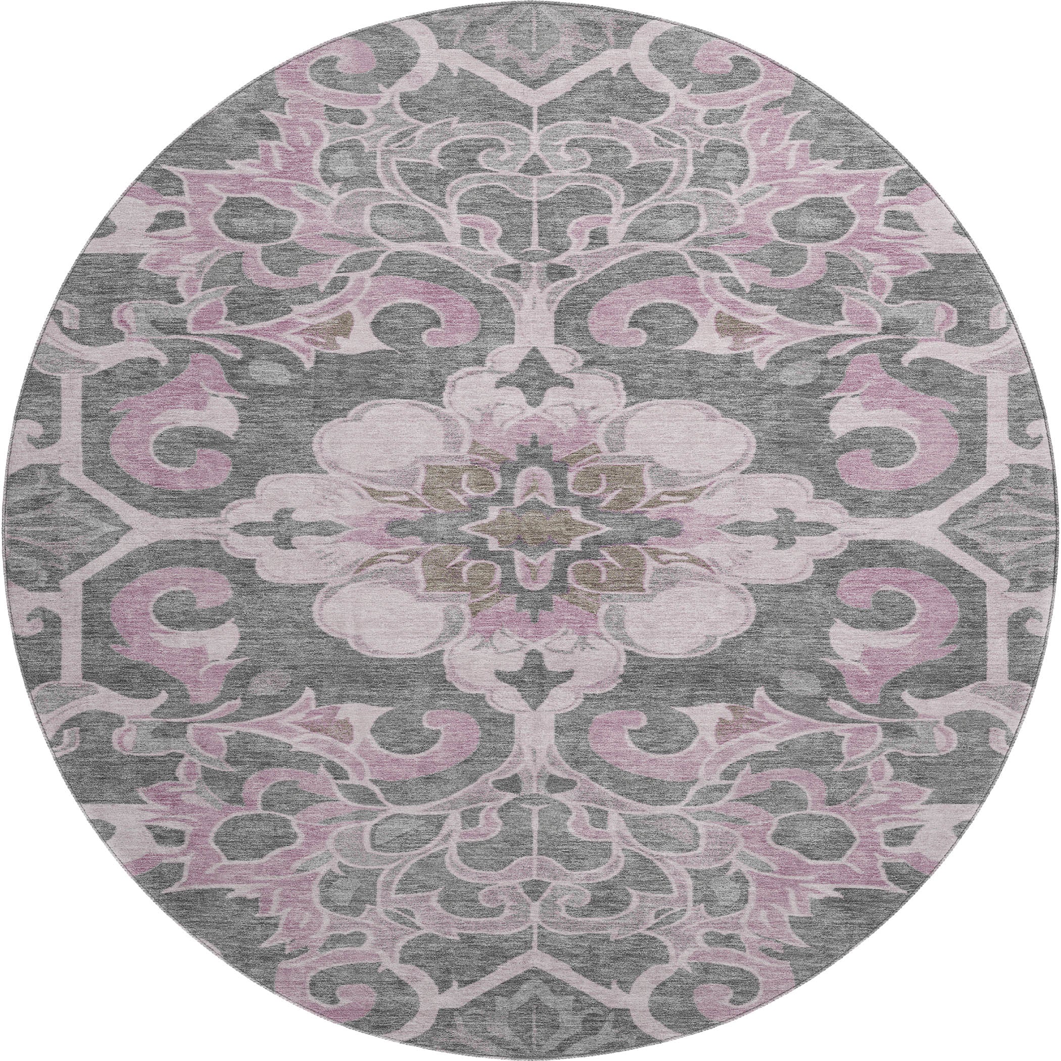 Bruges Machine Washable Traditional Pink Rug 8' x 8' #shape_Round