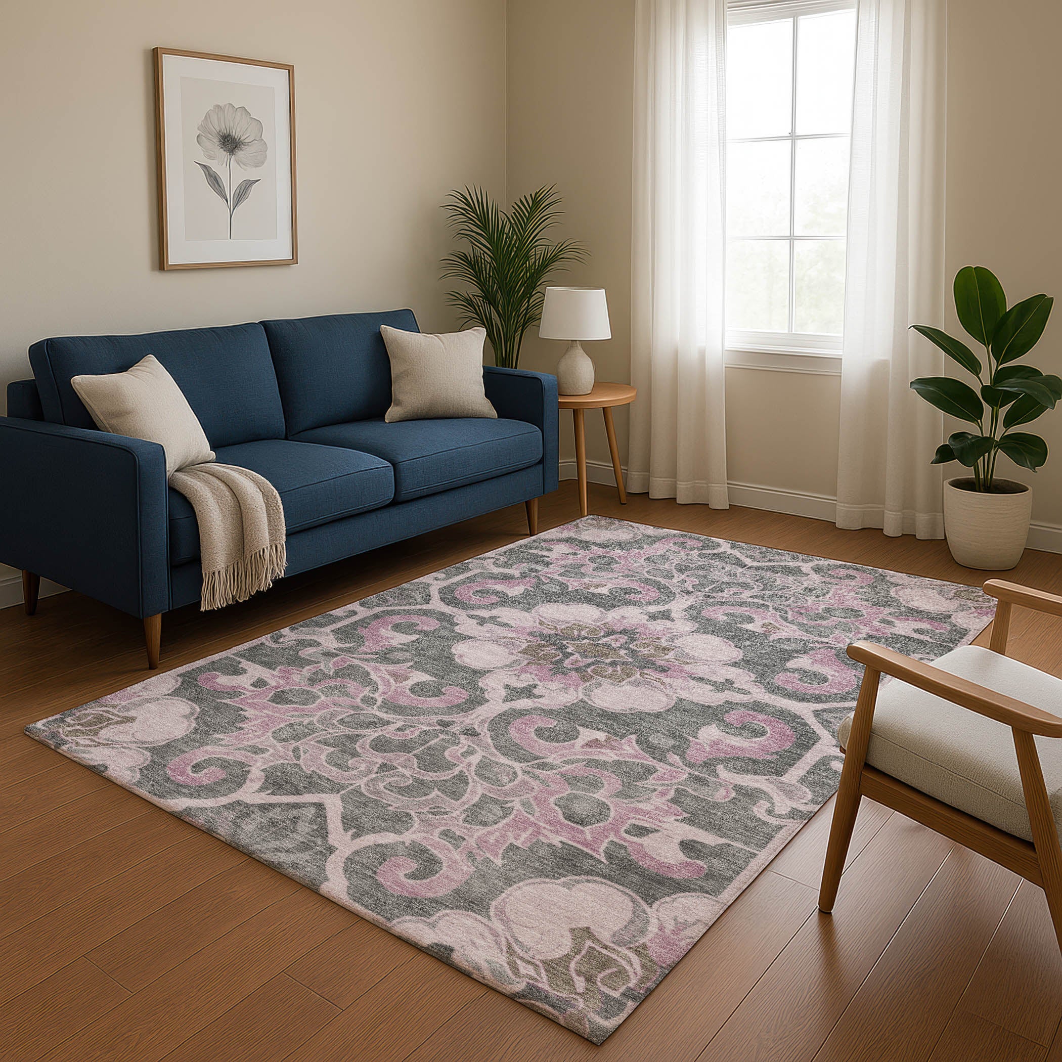 Bruges Machine Washable Traditional Pink Rug 2'6" x 3'10" #shape_Rectangle