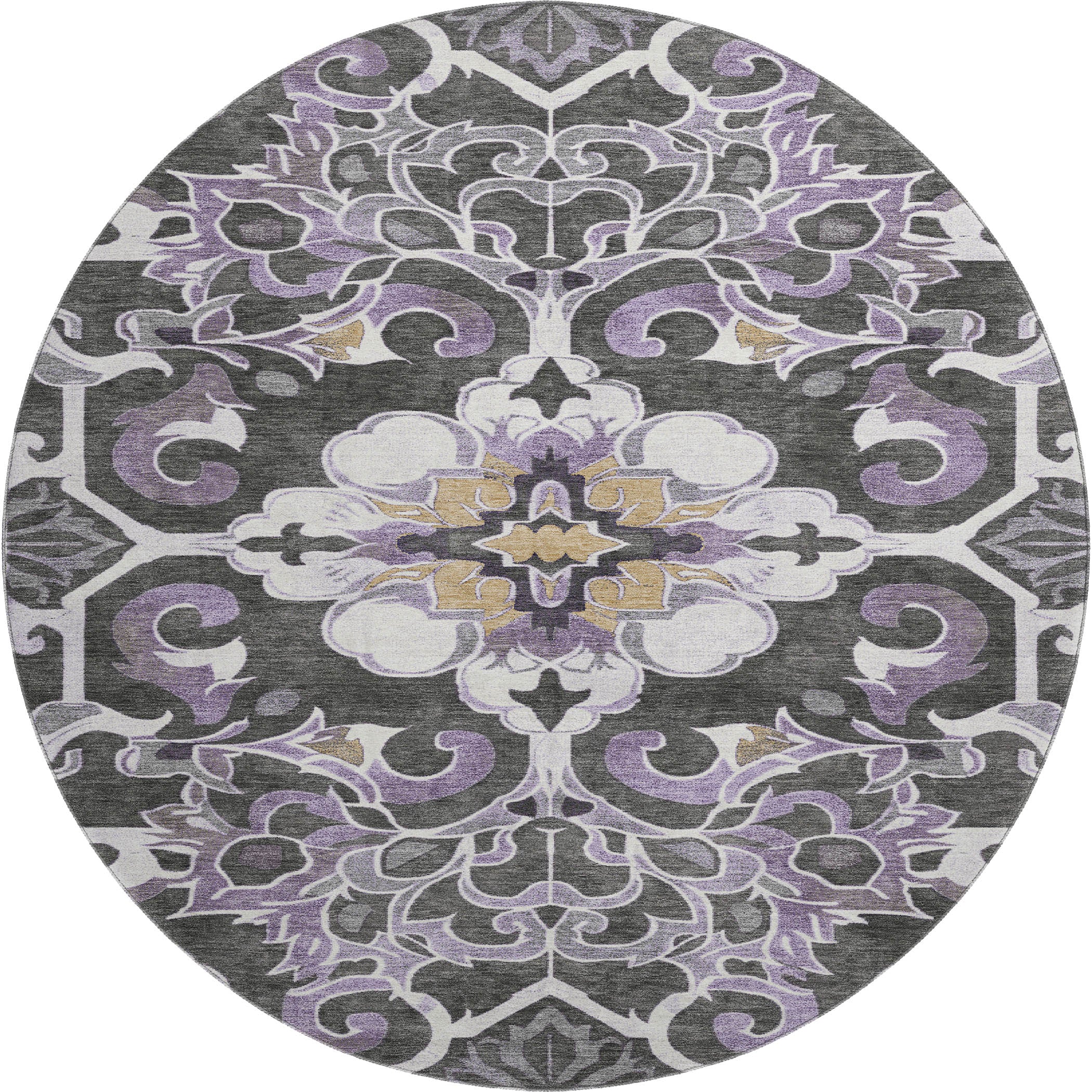 Bruges Machine Washable Traditional Purple Rug 8' x 8' #shape_Round