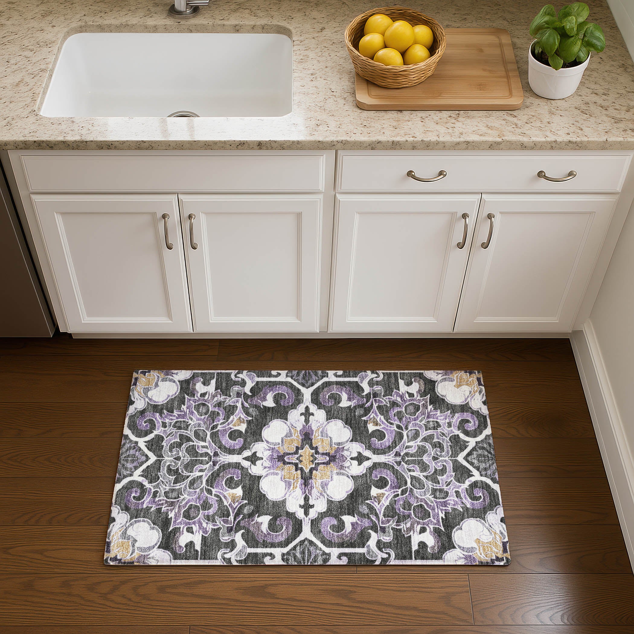 Bruges Machine Washable Traditional Purple Rug 1'8" x 2'6" #shape_Rectangle