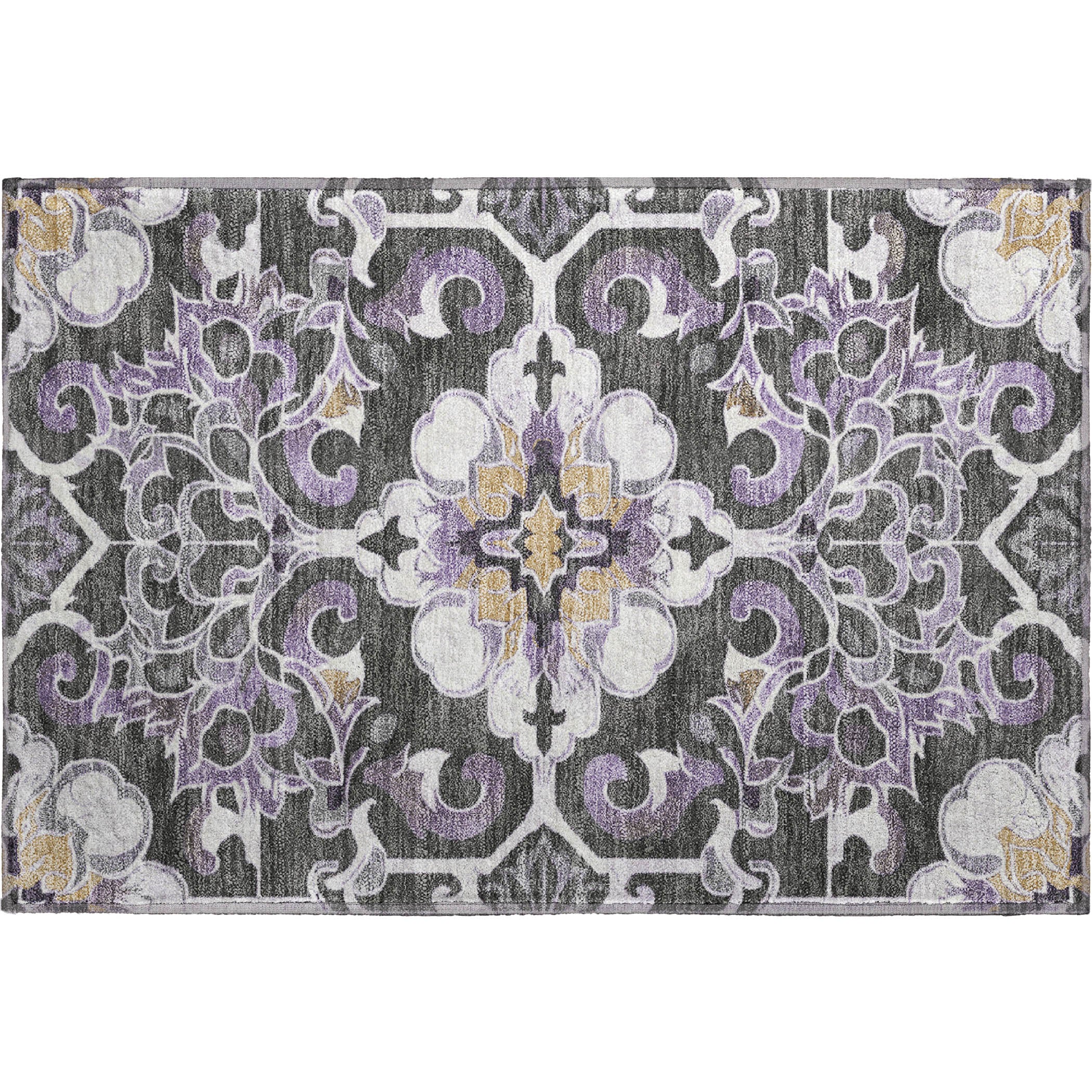 Bruges Machine Washable Traditional Purple Rug 1'8" x 2'6" #shape_Rectangle