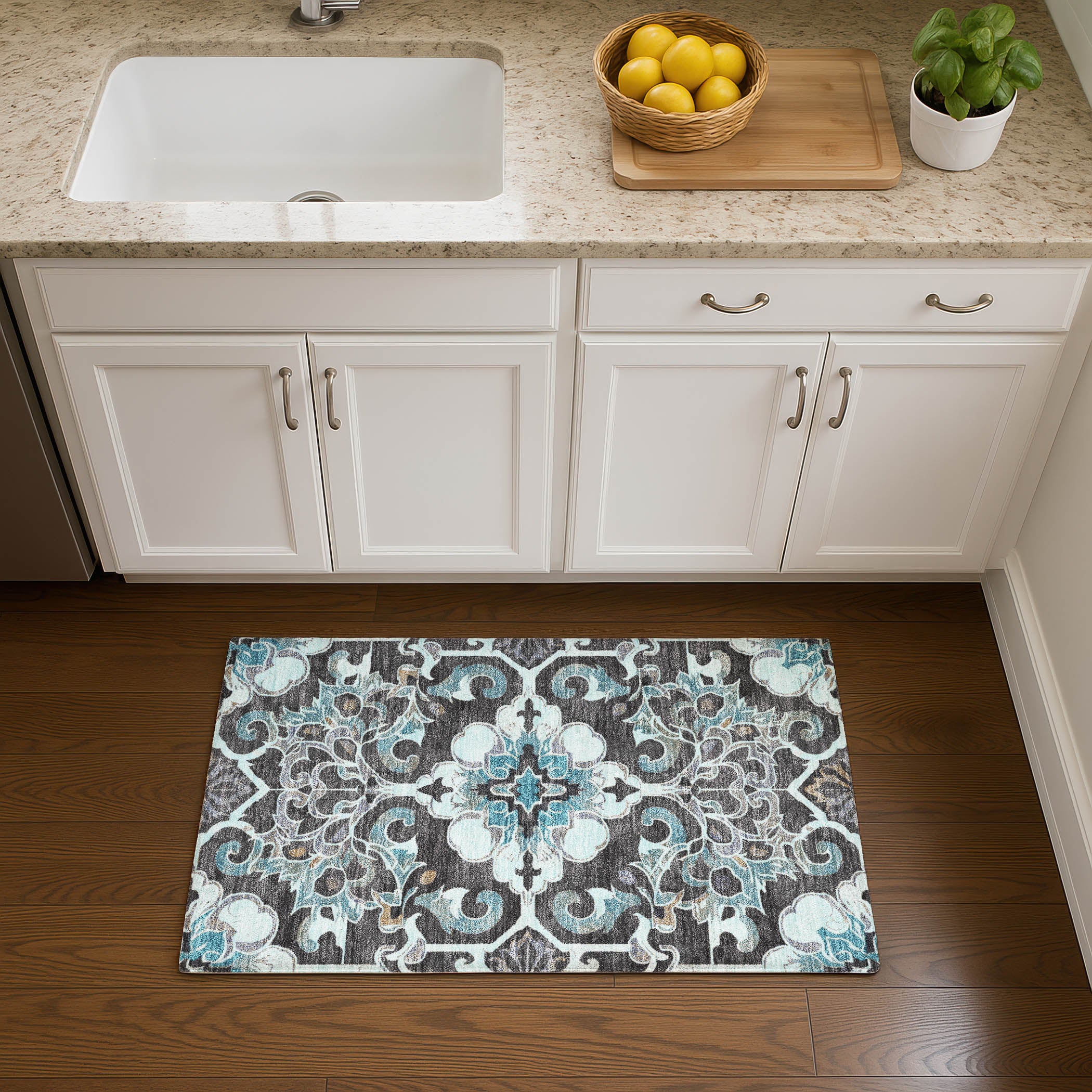 Bruges Machine Washable Traditional Teal Rug 1'8" x 2'6" #shape_Rectangle