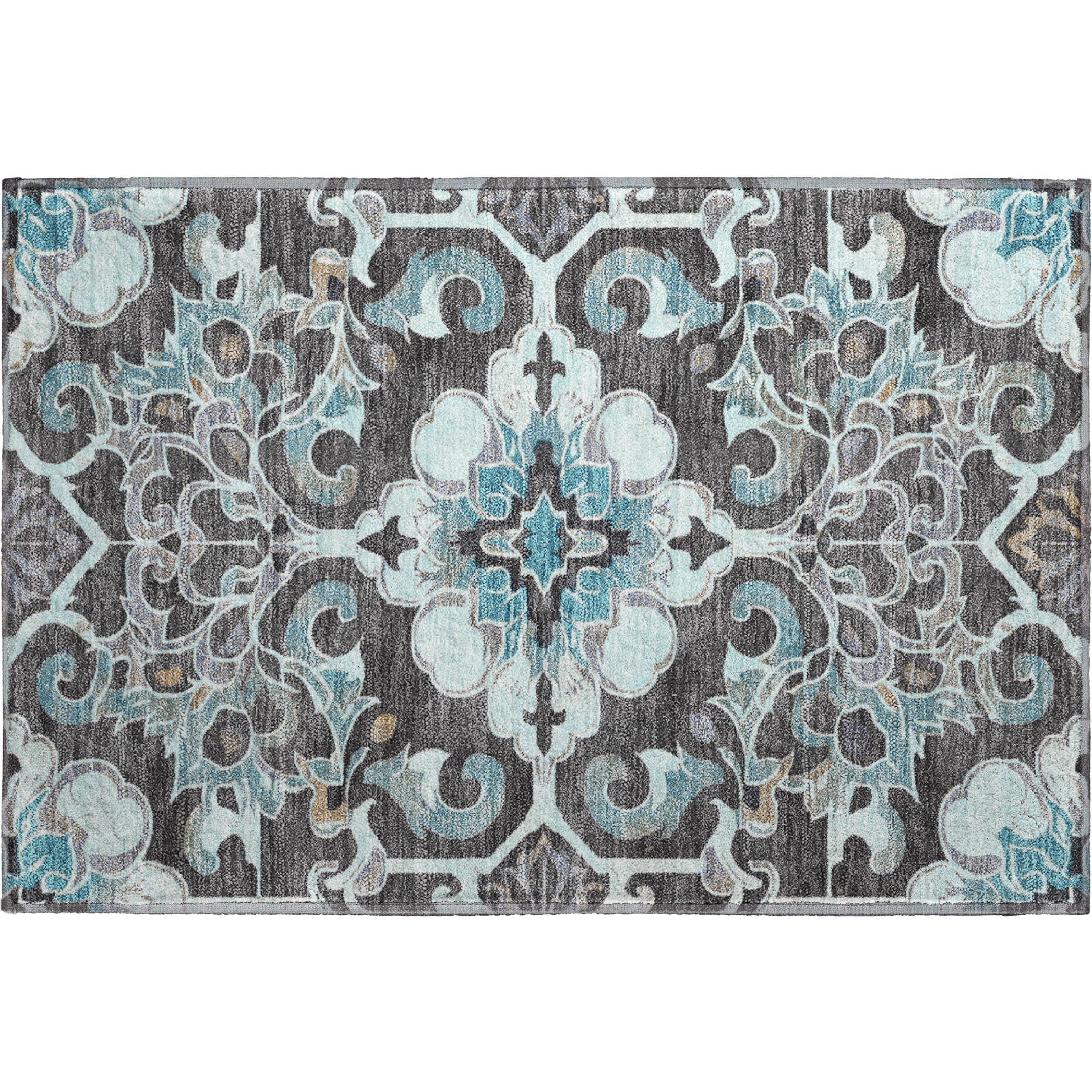 Bruges Machine Washable Traditional Teal Rug 1'8" x 2'6" #shape_Rectangle