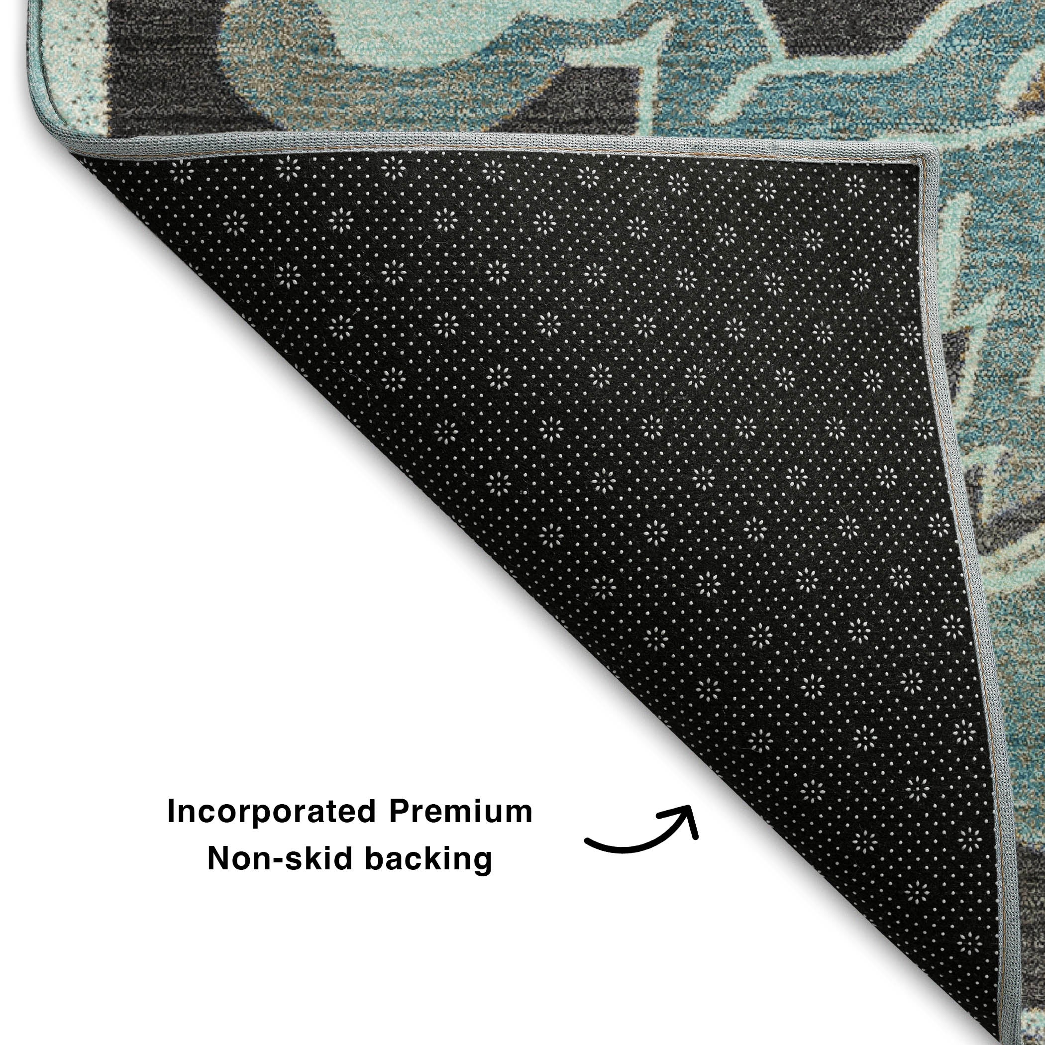 Bruges Machine Washable Traditional Teal Rug 1'8" x 2'6" #shape_Rectangle