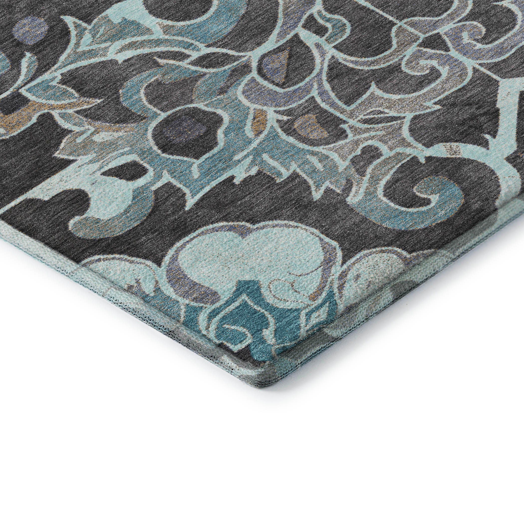 Bruges Machine Washable Traditional Teal Rug 1'8" x 2'6" #shape_Rectangle