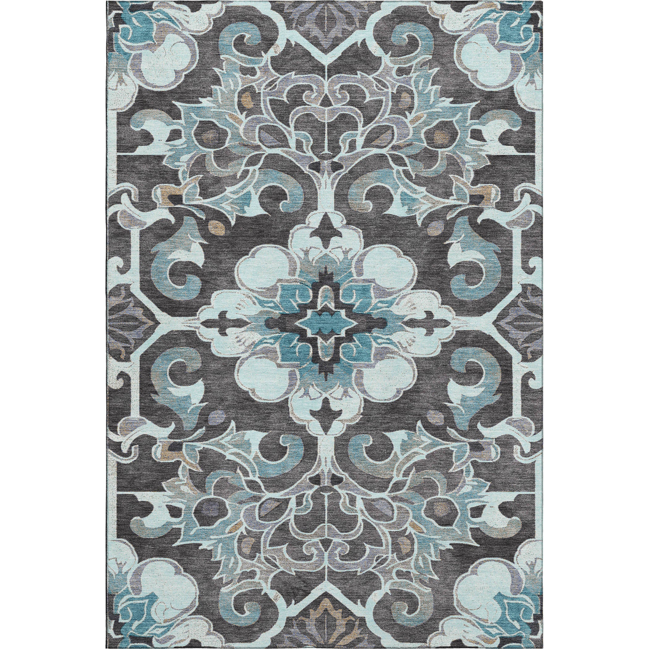 Bruges Machine Washable Traditional Teal Rug 2'6" x 3'10" #shape_Rectangle