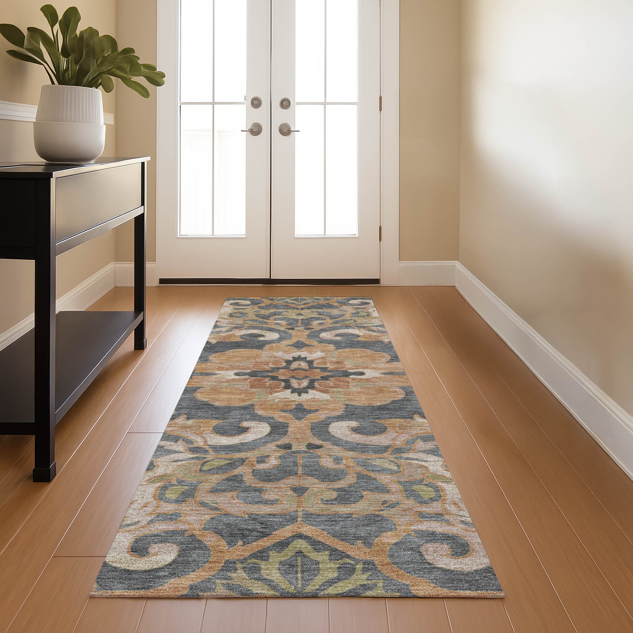 Bruges Machine Washable Traditional Terracotta Orange Rug 2'3" x 7'6" #shape_Runner