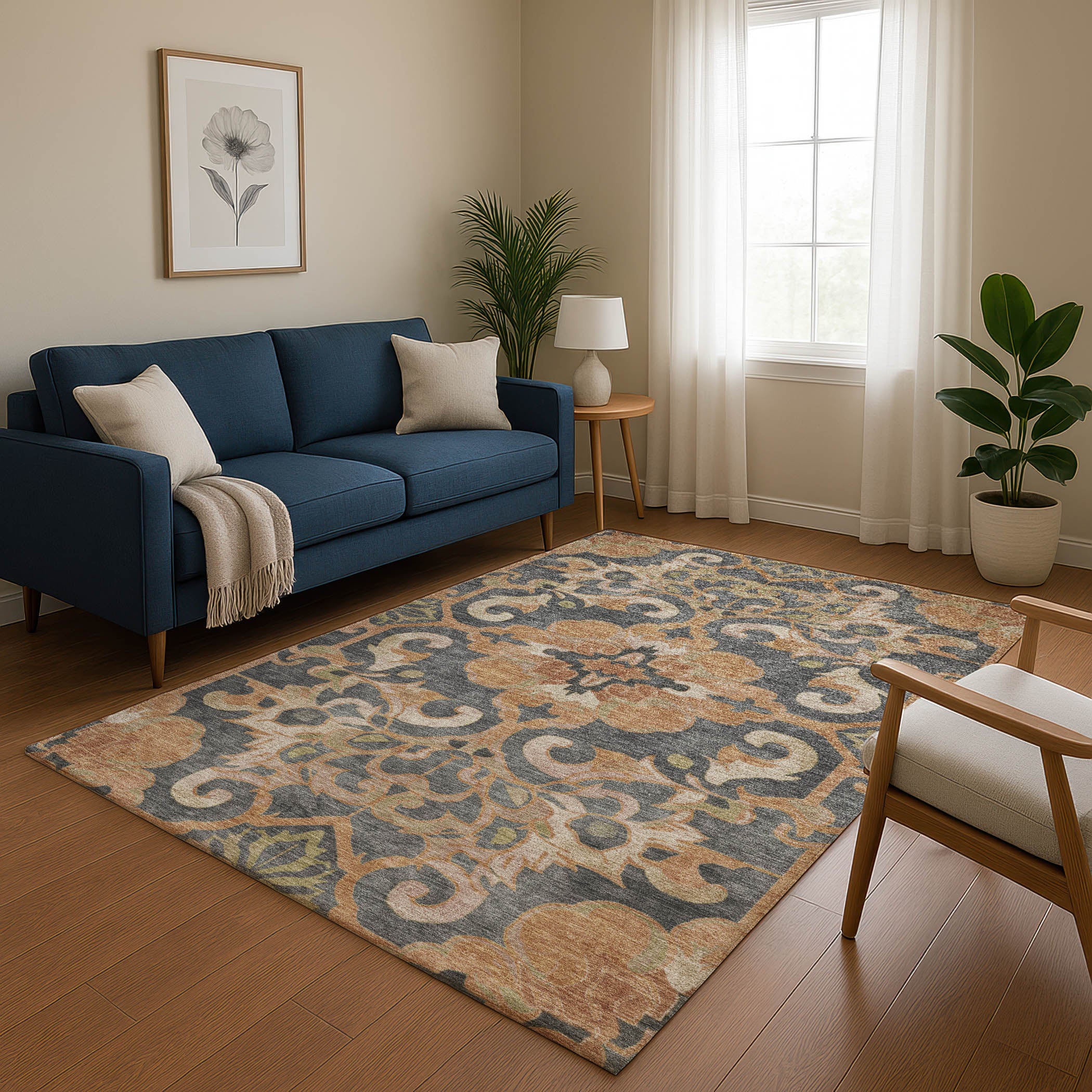 Bruges Machine Washable Traditional Terracotta Orange Rug 2'6" x 3'10" #shape_Rectangle