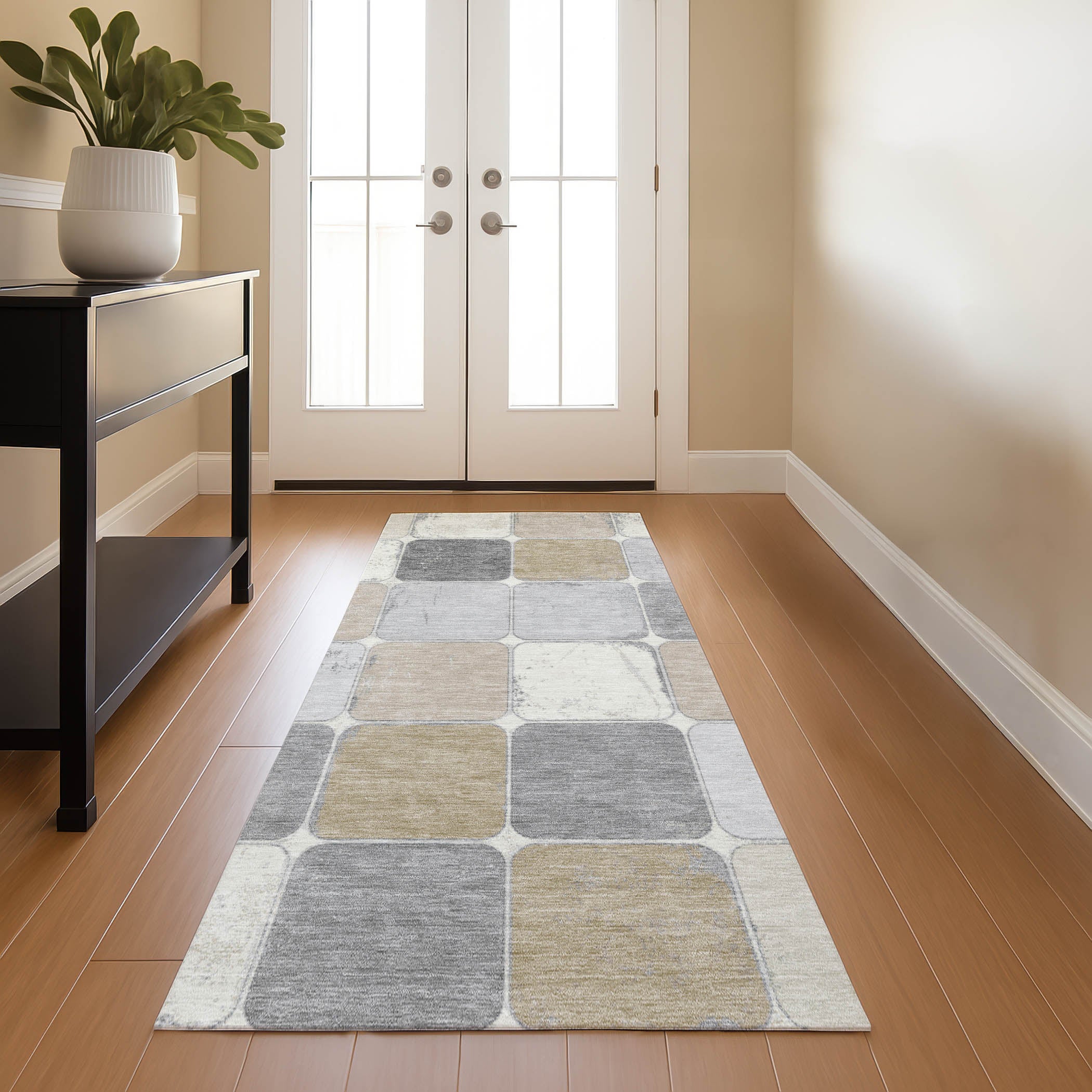 Bruges Machine Washable Transitional Beige Brown Rug 2'3" x 7'6" #shape_Runner