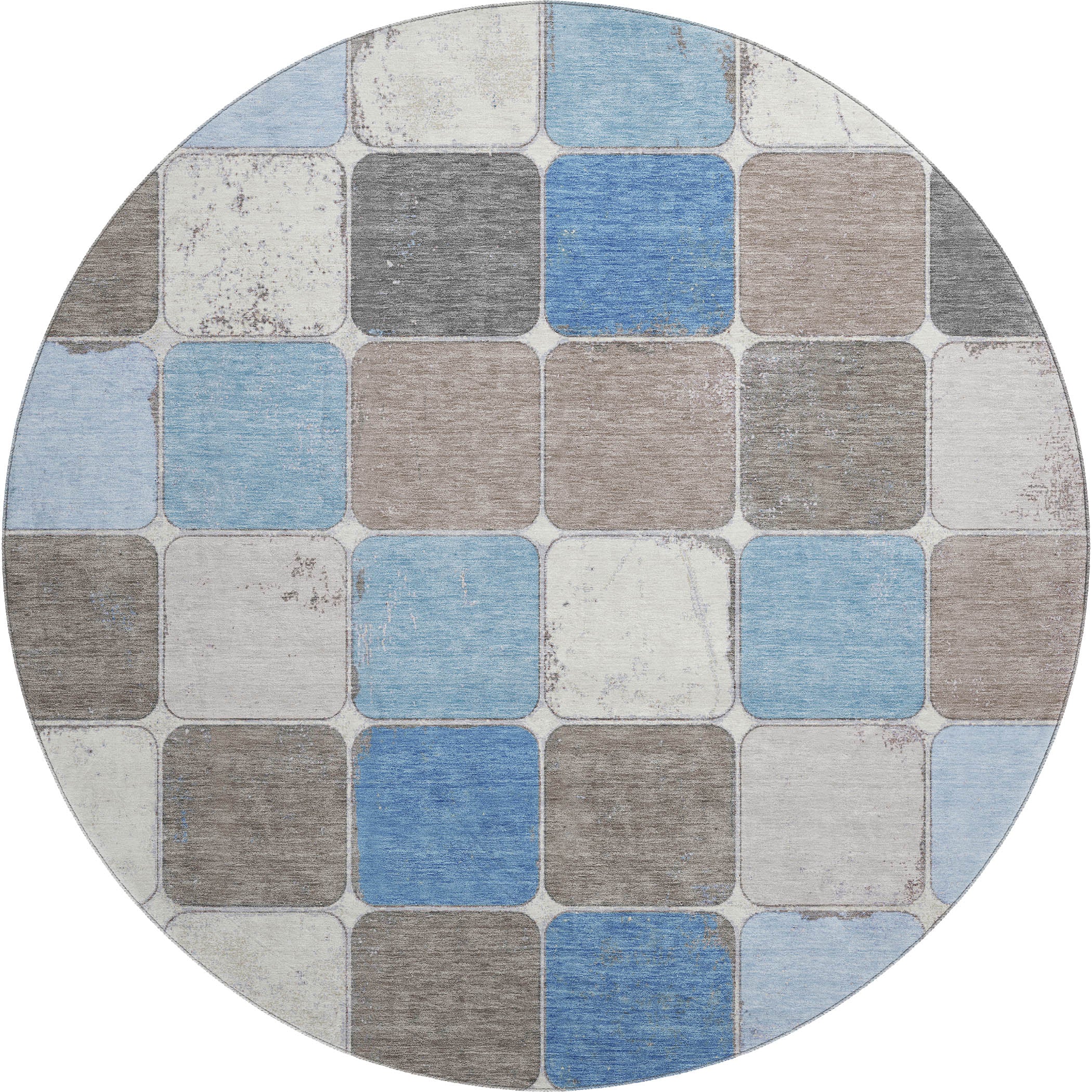 Bruges Machine Washable Transitional Blue Rug 8' x 8' #shape_Round