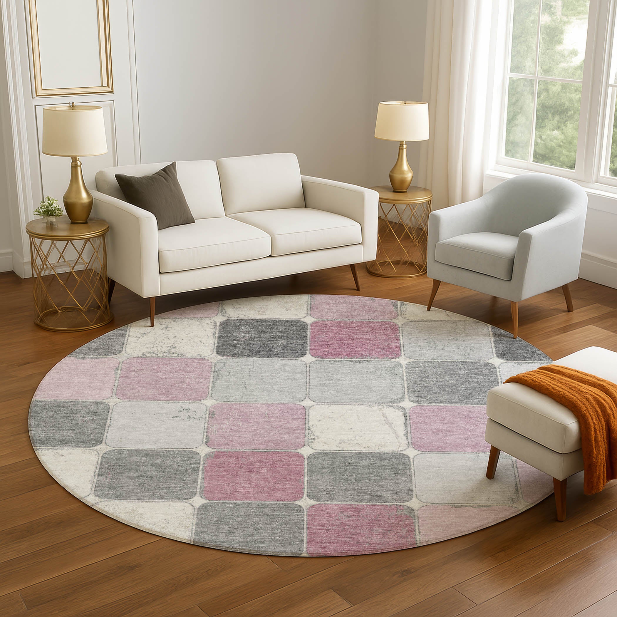 Bruges Machine Washable Transitional Blush Pink Rug 8' x 8' #shape_Round