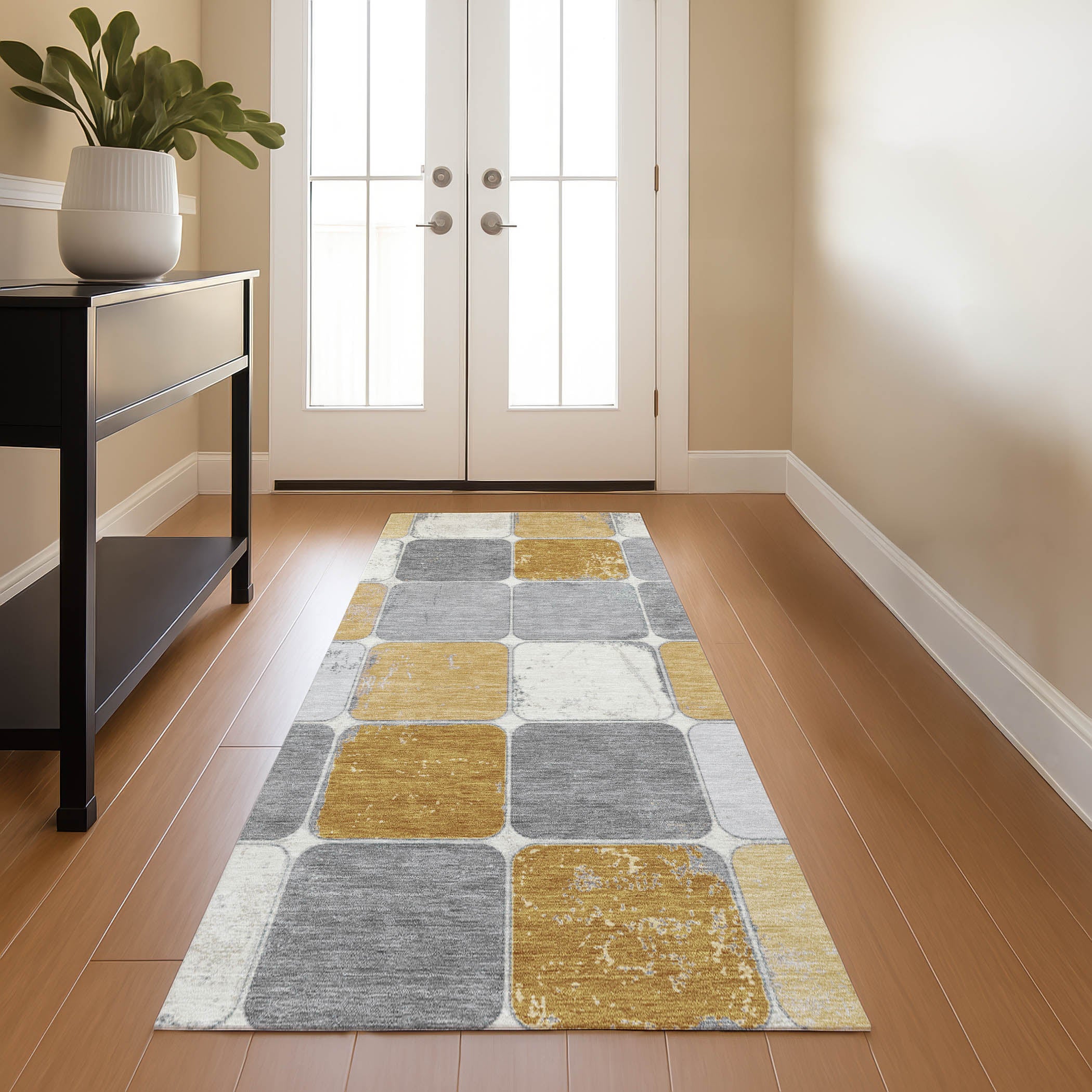 Bruges Machine Washable Transitional Gold Rug 2'3" x 7'6" #shape_Runner