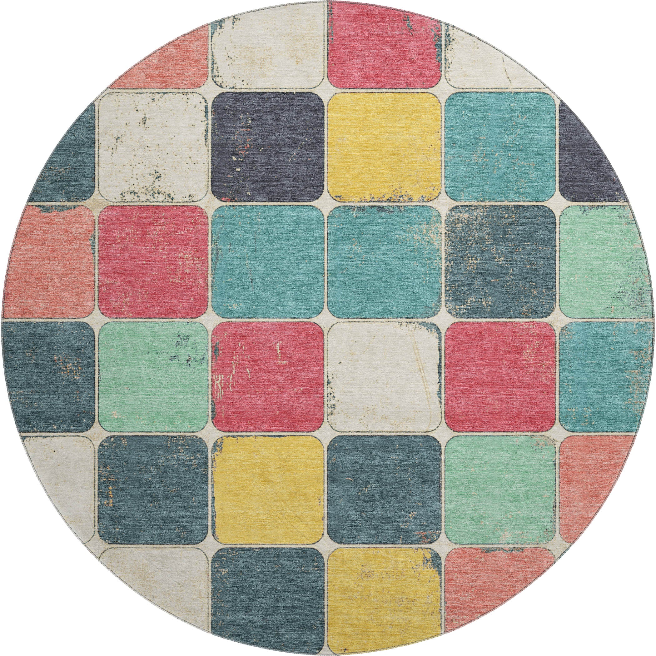 Bruges Machine Washable Transitional Teal Rug 8' x 8' #shape_Round