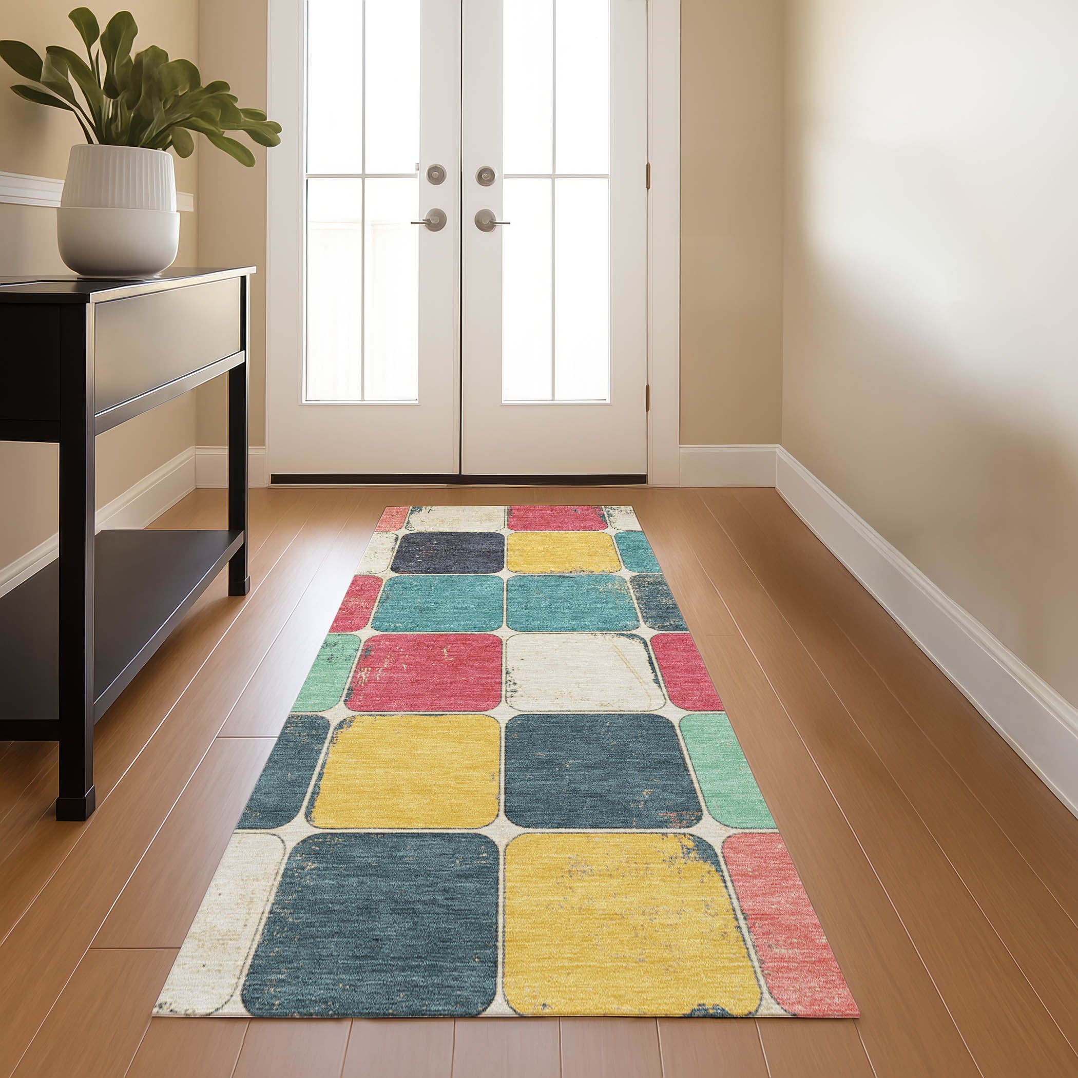 Bruges Machine Washable Transitional Teal Rug 2'3" x 7'6" #shape_Runner