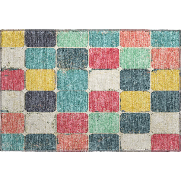 Bruges Machine Washable Transitional Teal Rug 1'8" x 2'6"
