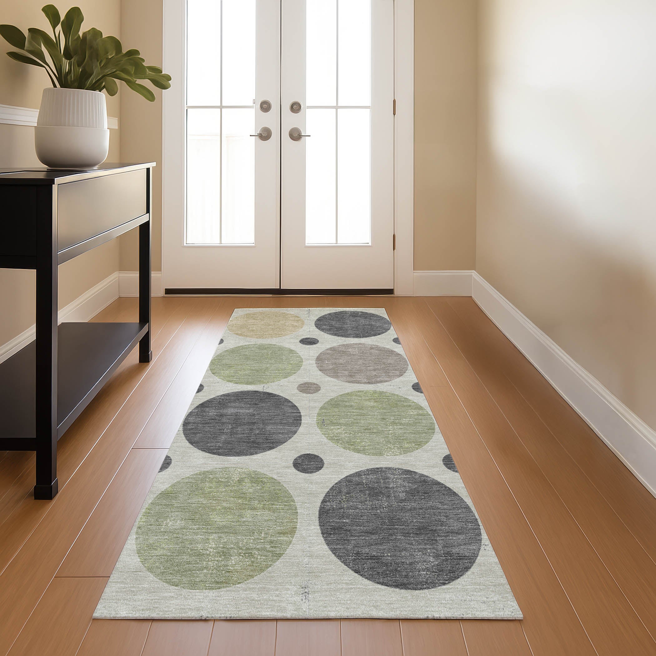 Prague Machine Washable Transitional Beige Brown Rug 2'3" x 7'6" #shape_Runner