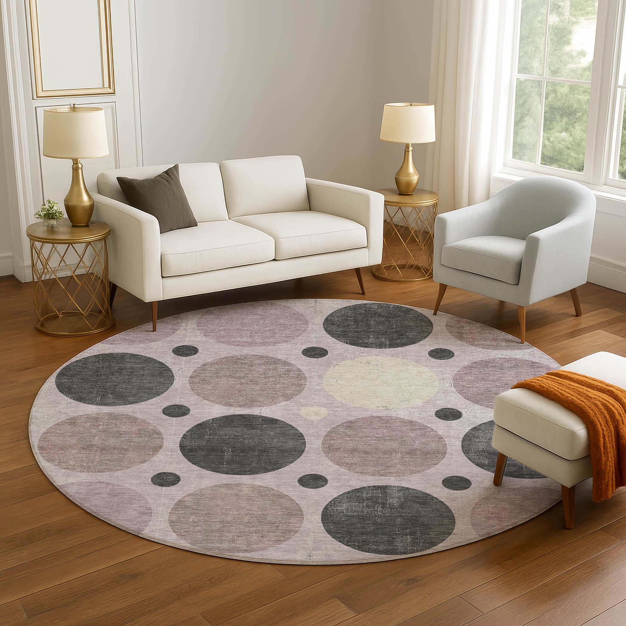 Prague Machine Washable Transitional Blush Pink Rug 8' x 8' #shape_Round