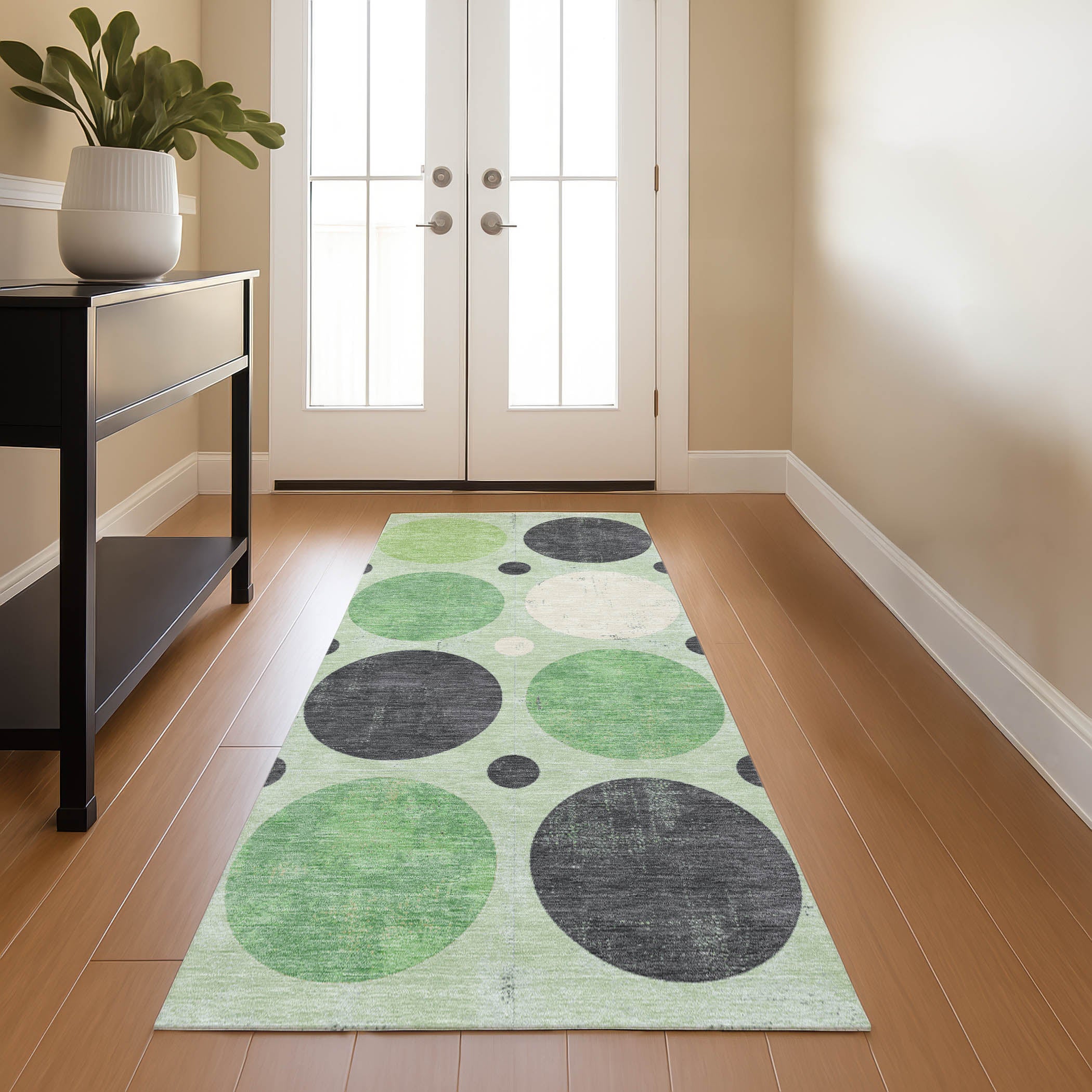 Prague Machine Washable Transitional Green Rug 2'3" x 7'6" #shape_Runner