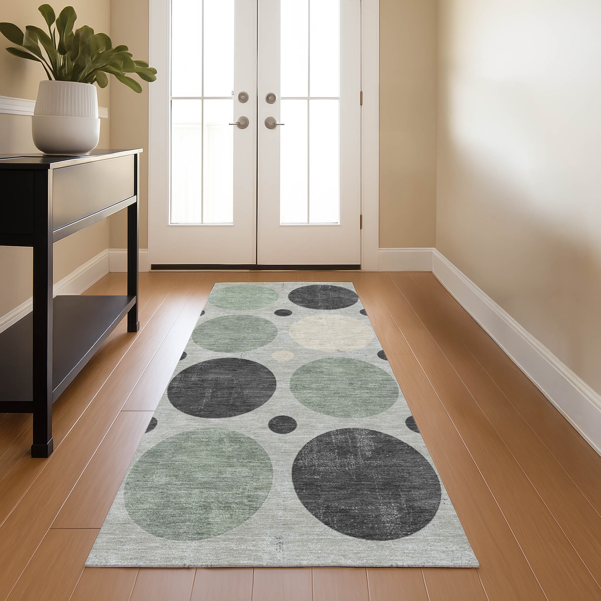 Prague Machine Washable Transitional Sage Green Rug 2'3" x 7'6" #shape_Runner