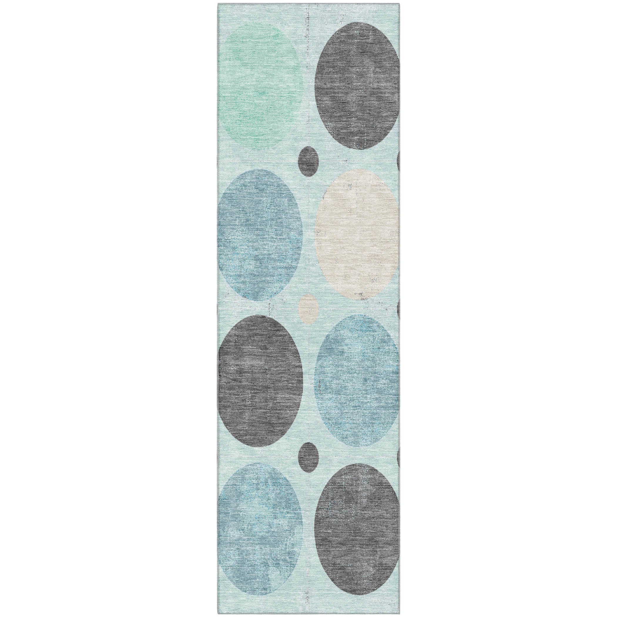 Prague Machine Washable Transitional Teal Rug 2'3" x 7'6" #shape_Runner